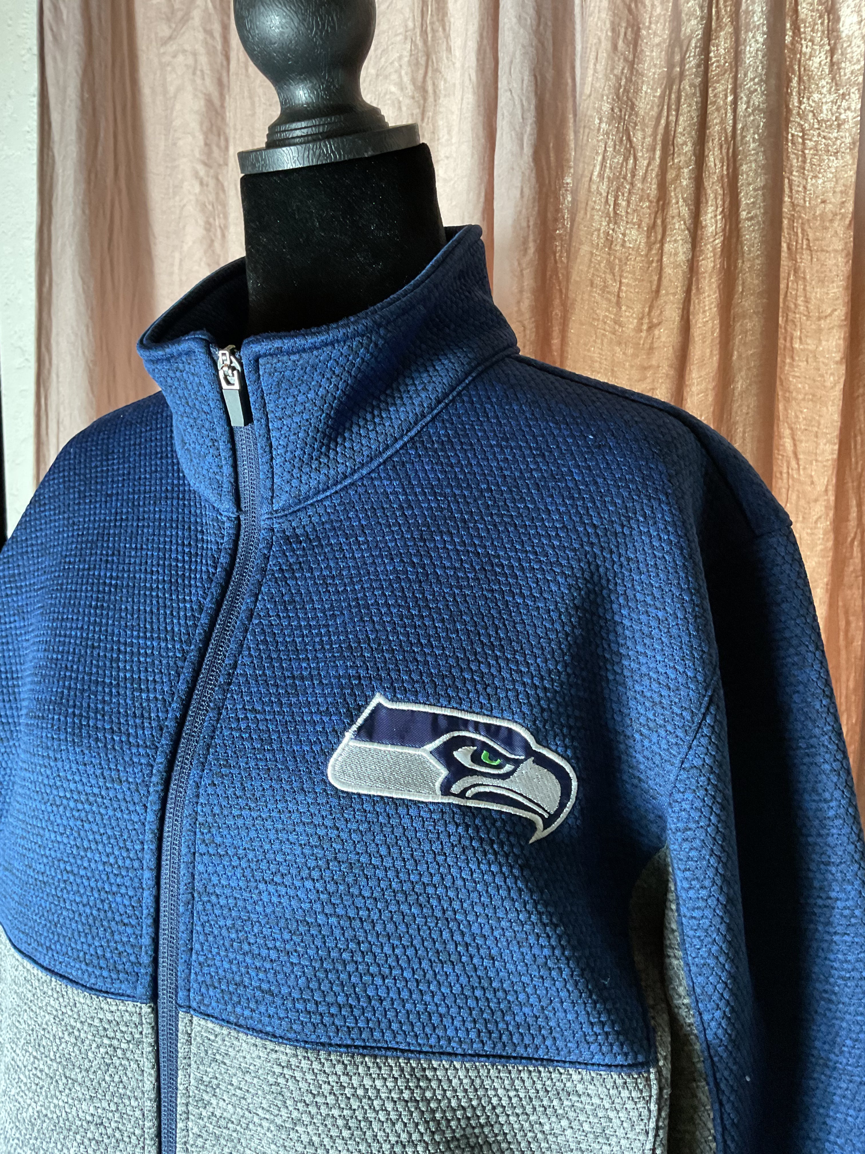NFL Seattle Seahawks Full Zip Fleece Jacket Blue Grey Mens Medium