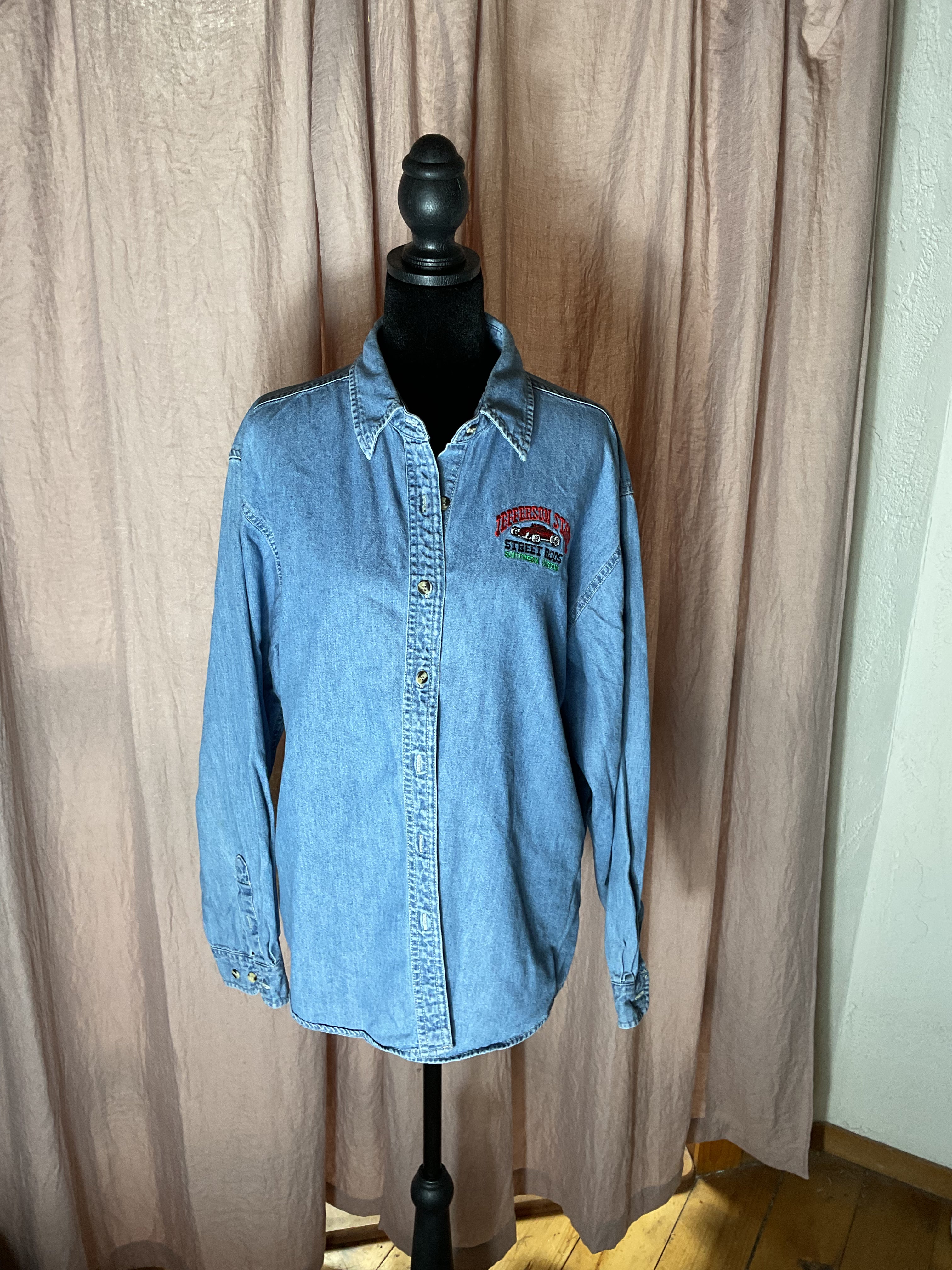 Vintage Jefferson State Street Rods Southern OR Denim Shirt XL