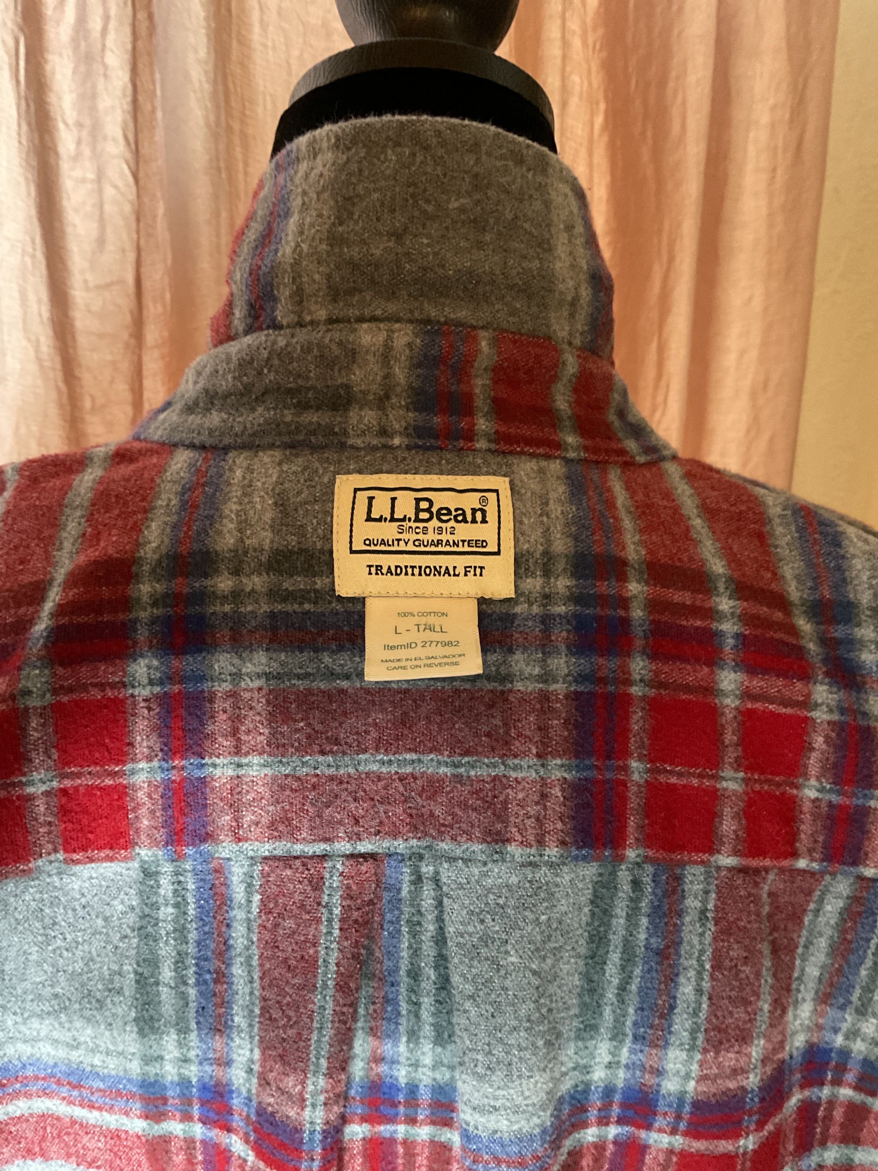 L.L. Bean Traditional Fit Plaid Flannel Shirt - Size L-Tall
