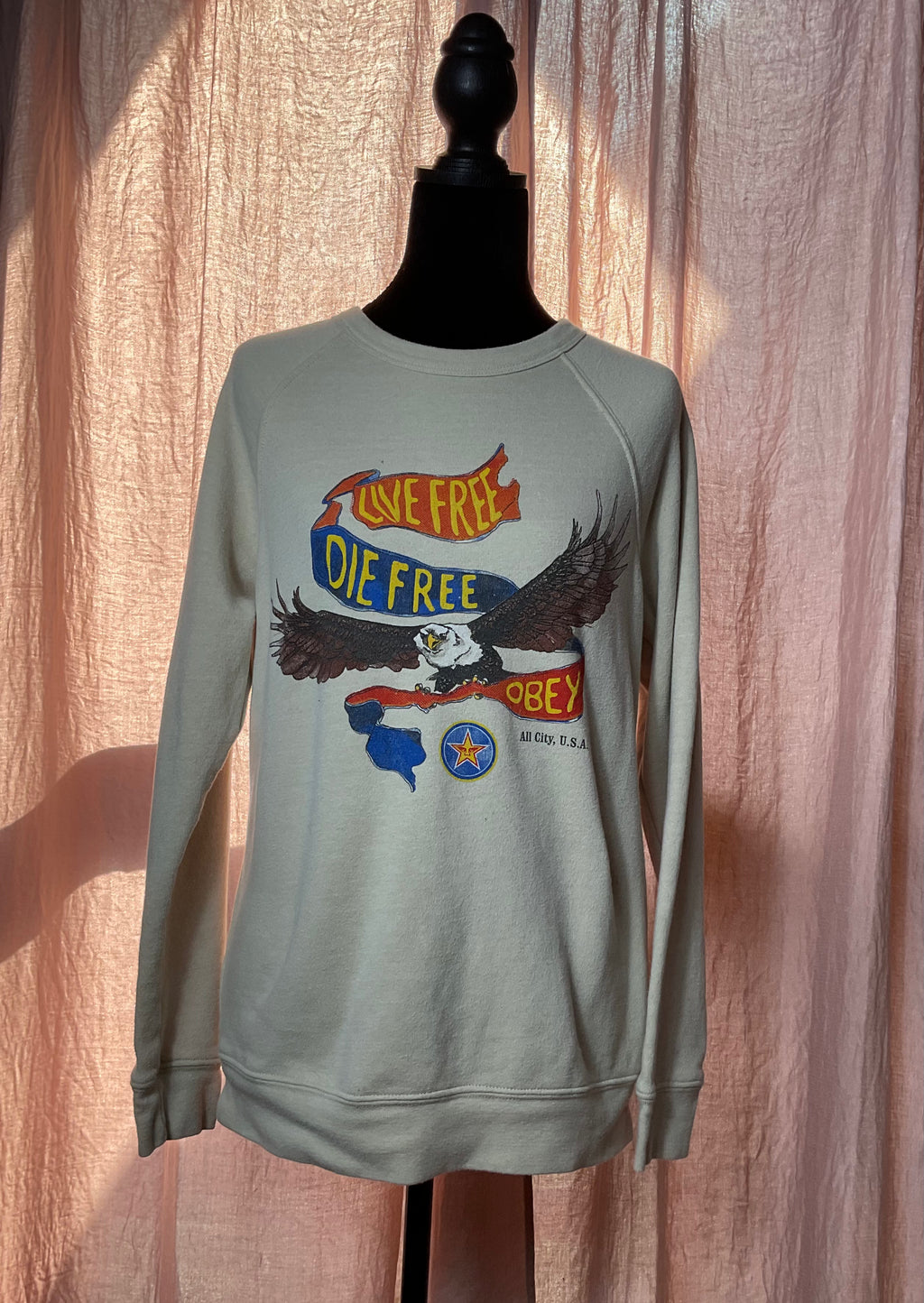 Obey Live Free Die Free Eagle Graphic Crewneck Sweatshirt Small
