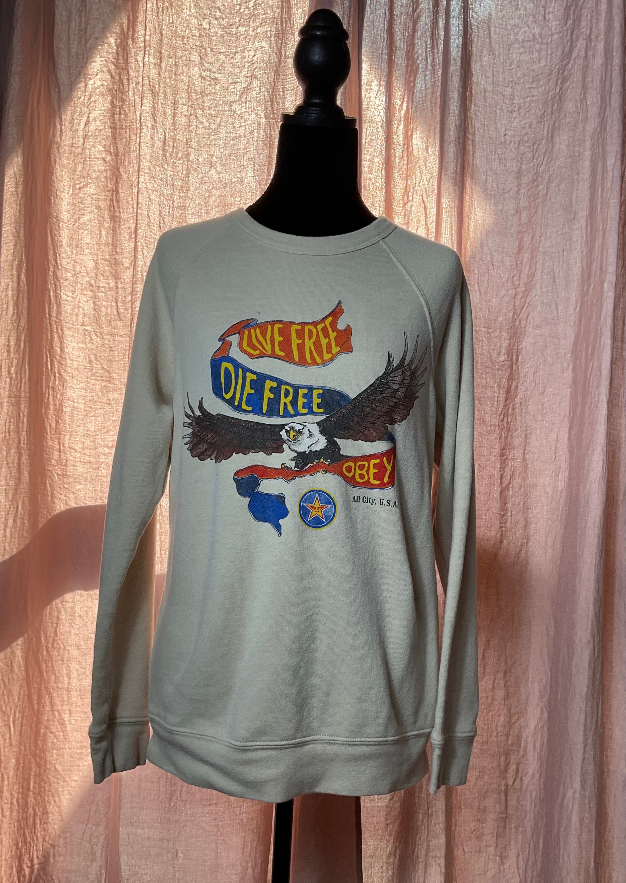 Obey Live Free Die Free Eagle Graphic Crewneck Sweatshirt Small