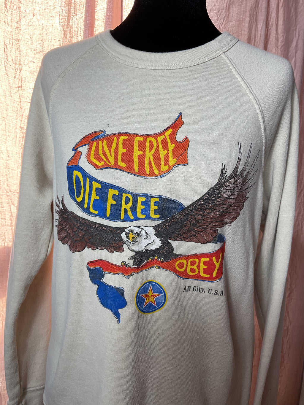 Obey Live Free Die Free Eagle Graphic Crewneck Sweatshirt Small