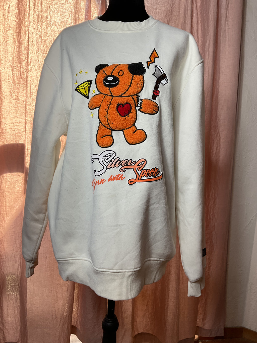 Bleecker Mercer Born with Silver Spoon Bear Sweatshirt White L