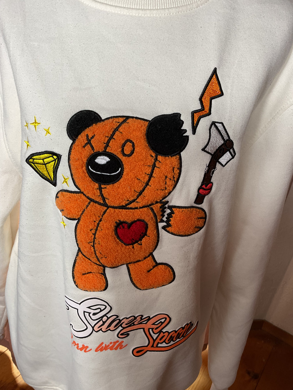 Bleecker Mercer Born with Silver Spoon Bear Sweatshirt White L