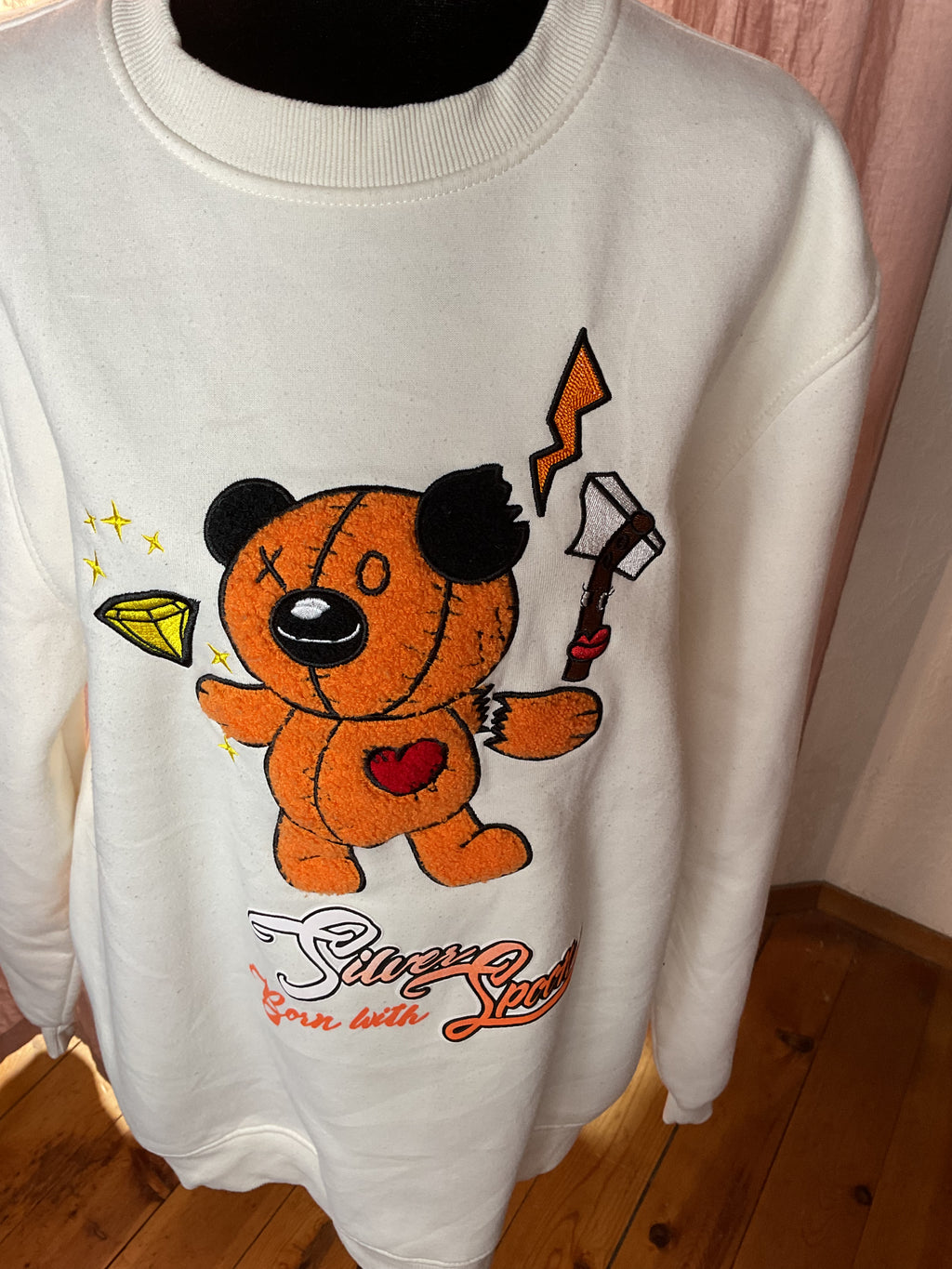 Bleecker Mercer Born with Silver Spoon Bear Sweatshirt White L