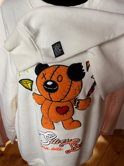 Bleecker Mercer Born with Silver Spoon Bear Sweatshirt White L