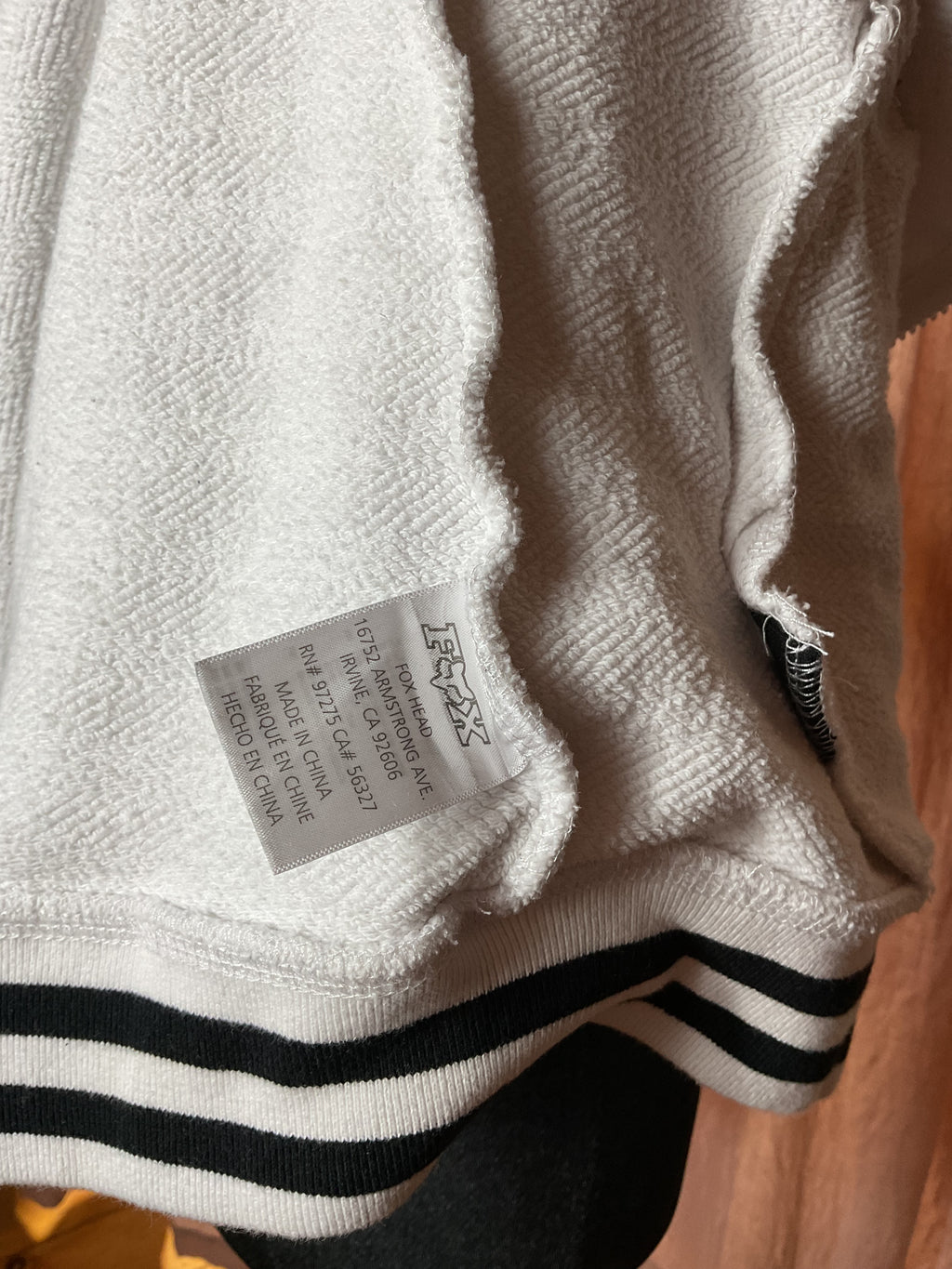 Fox Racing Small White Terry Zip Hoodie Varsity Stripe Y2K
