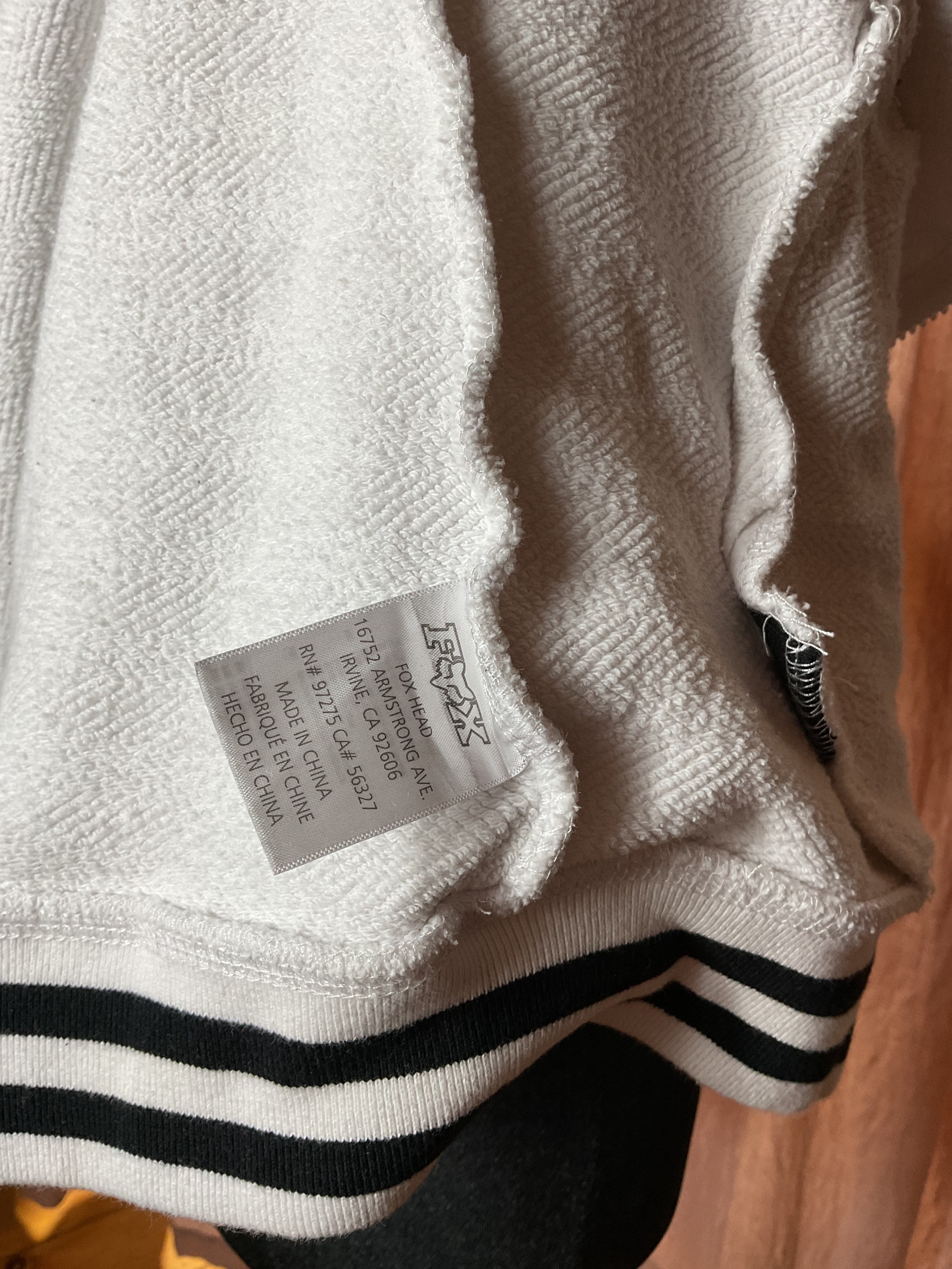 Fox Racing Small White Terry Zip Hoodie Varsity Stripe Y2K