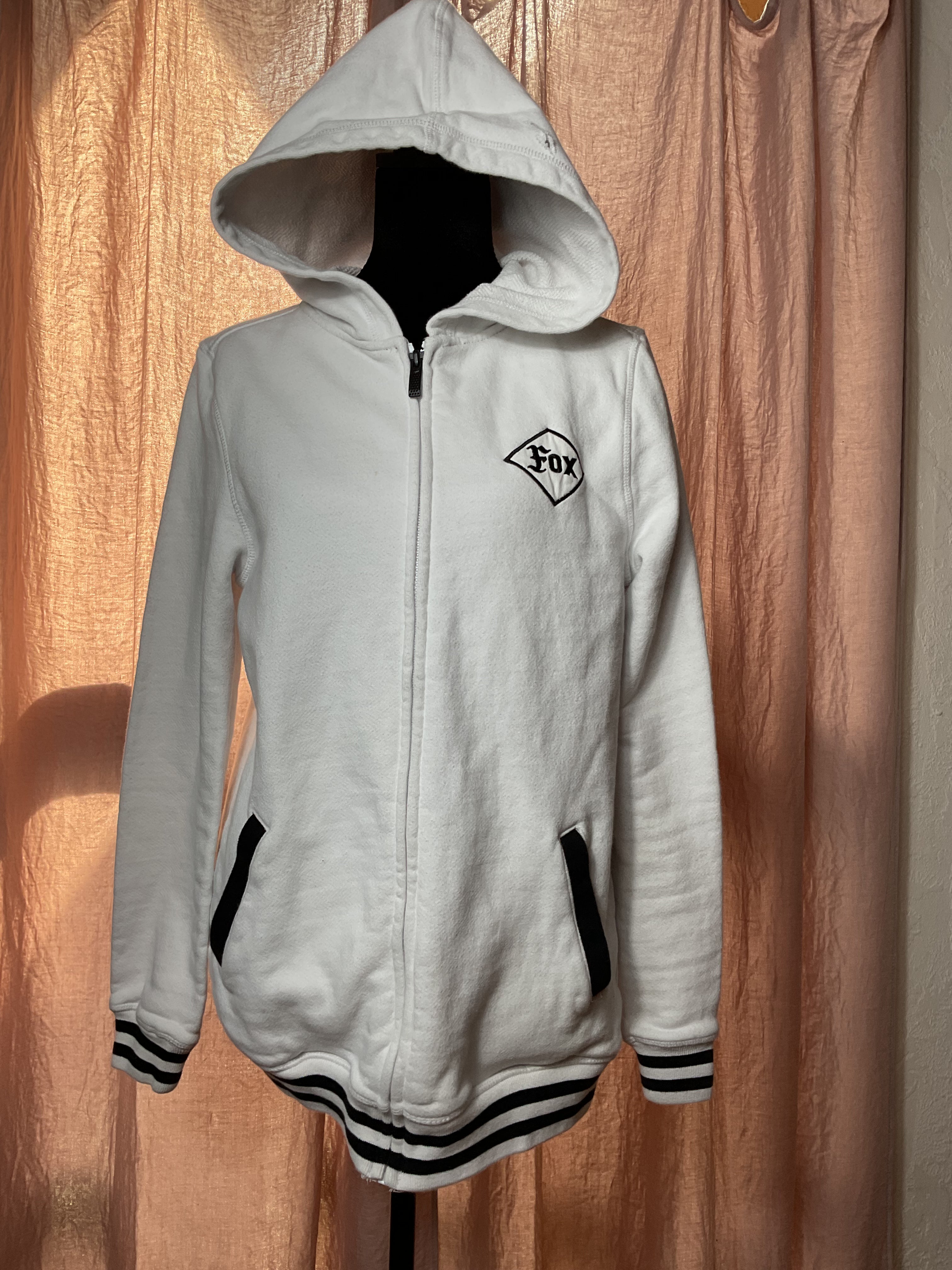 Fox Racing Small White Terry Zip Hoodie Varsity Stripe Y2K
