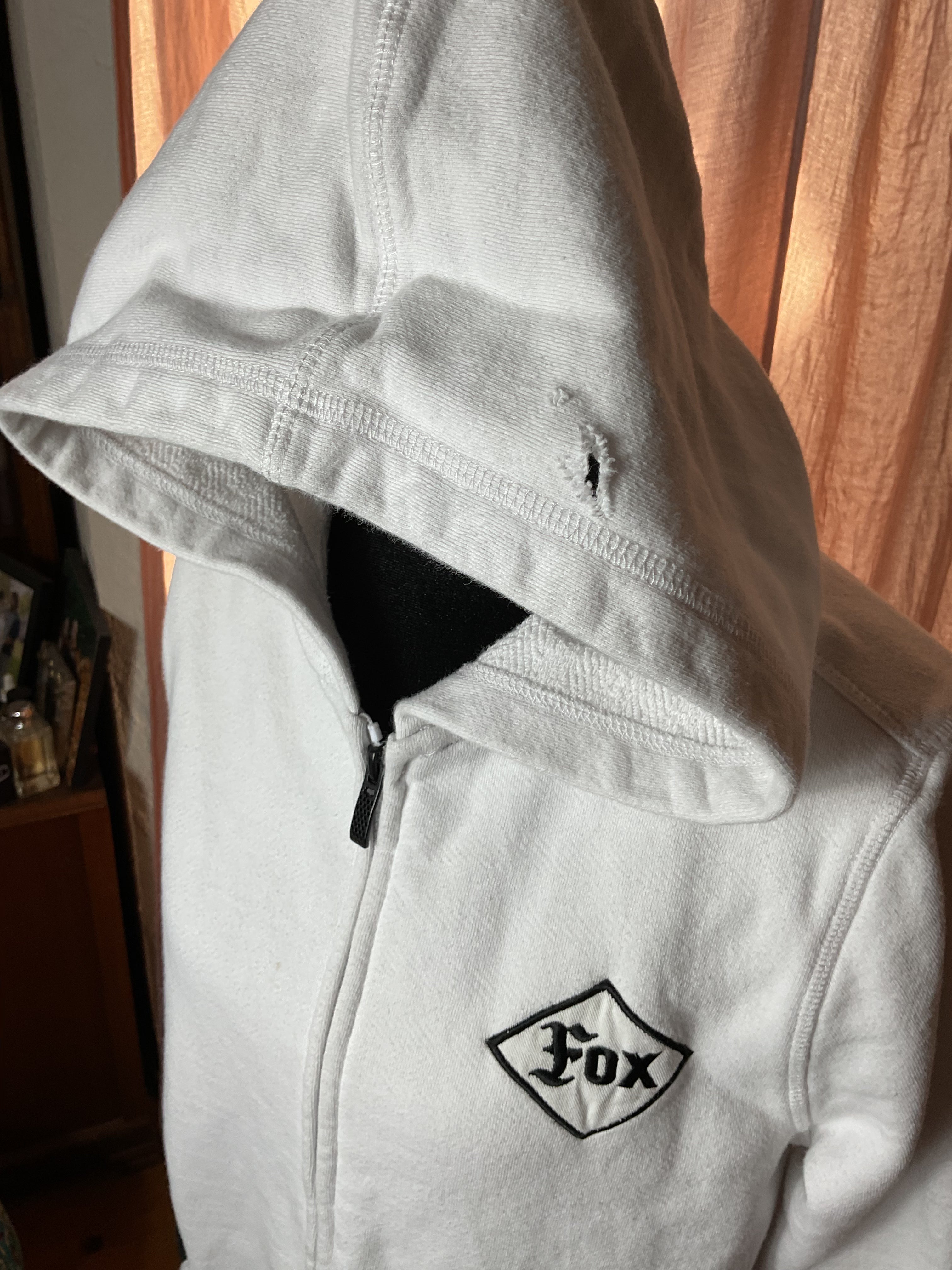Fox Racing Small White Terry Zip Hoodie Varsity Stripe Y2K