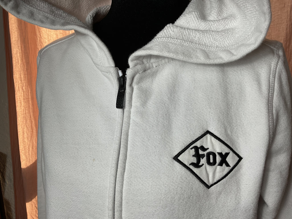 Fox Racing Small White Terry Zip Hoodie Varsity Stripe Y2K