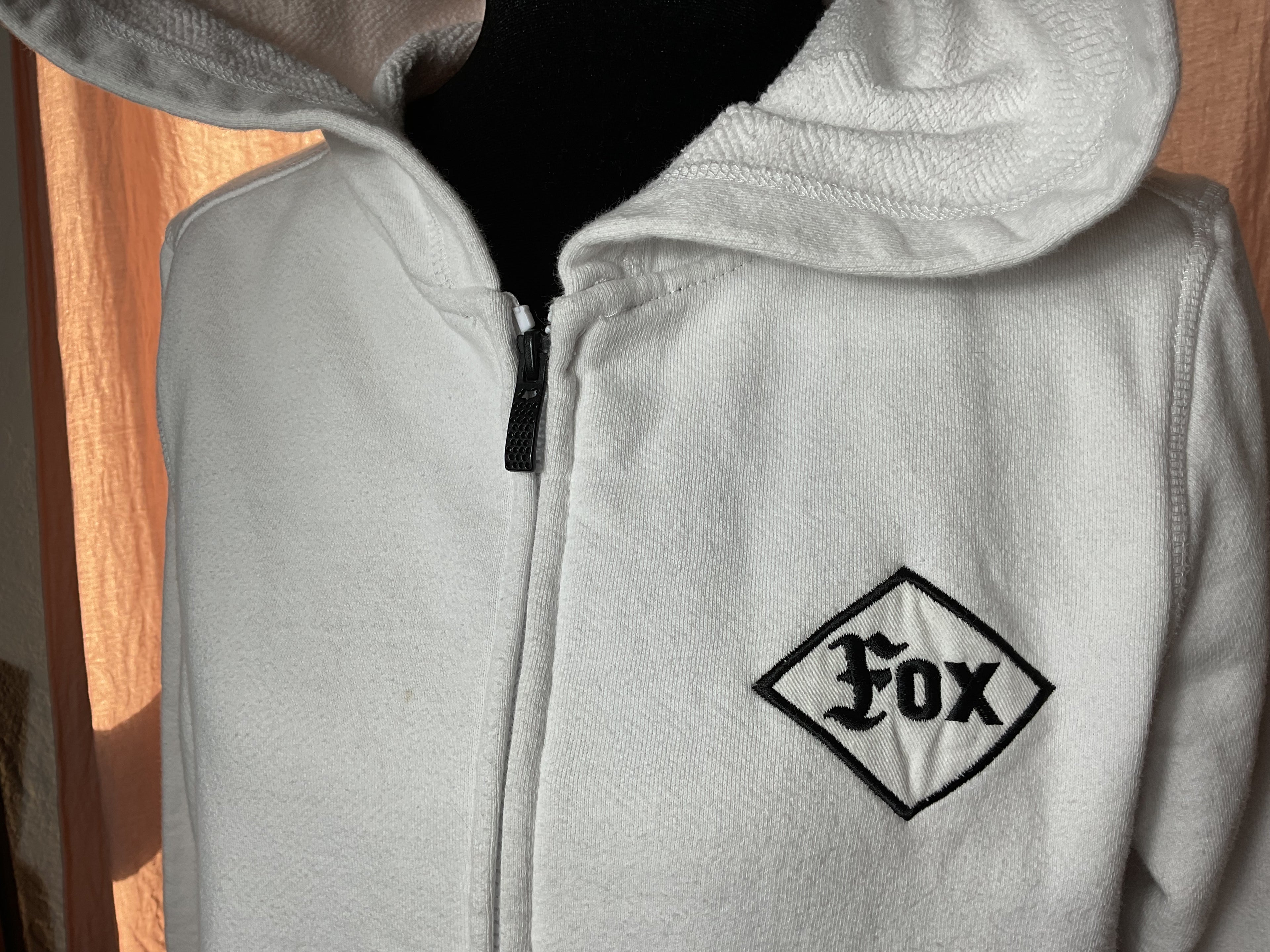 Fox Racing Small White Terry Zip Hoodie Varsity Stripe Y2K