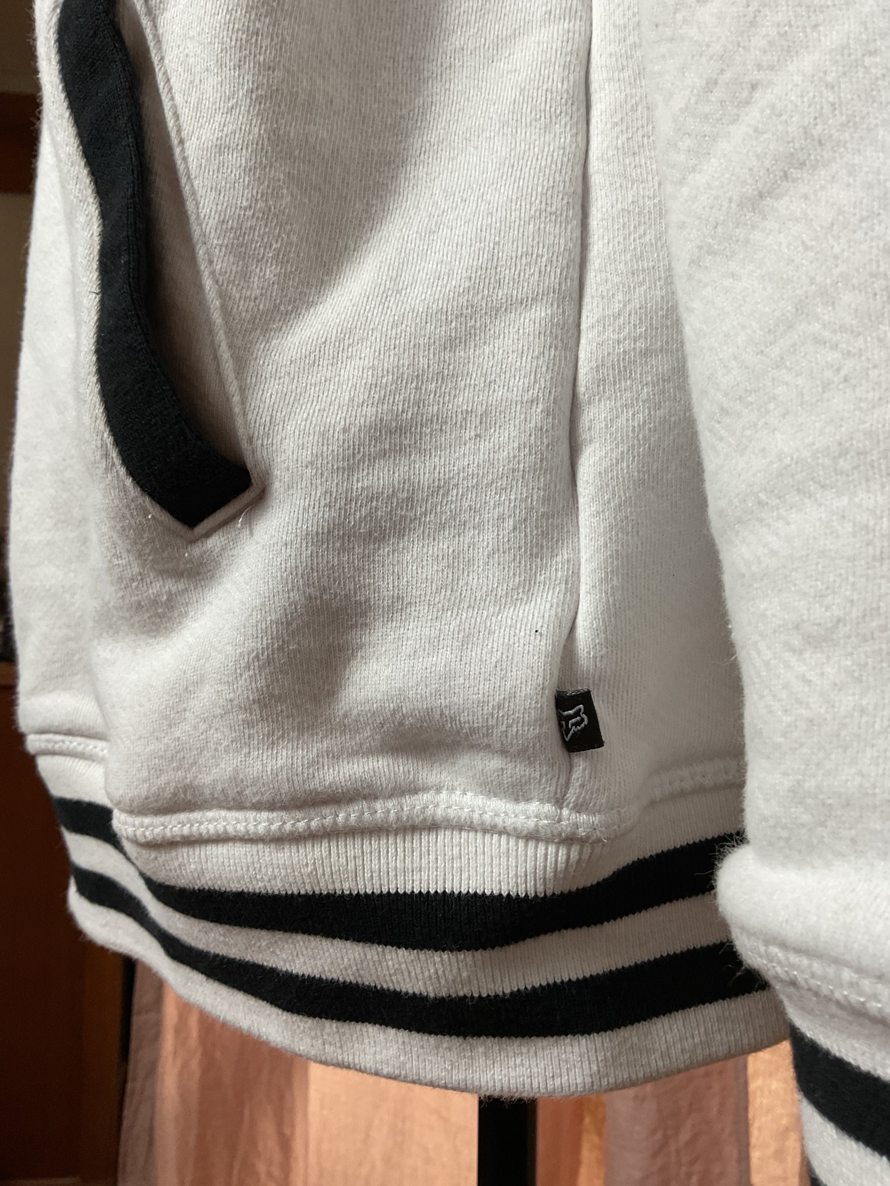 Fox Racing Small White Terry Zip Hoodie Varsity Stripe Y2K