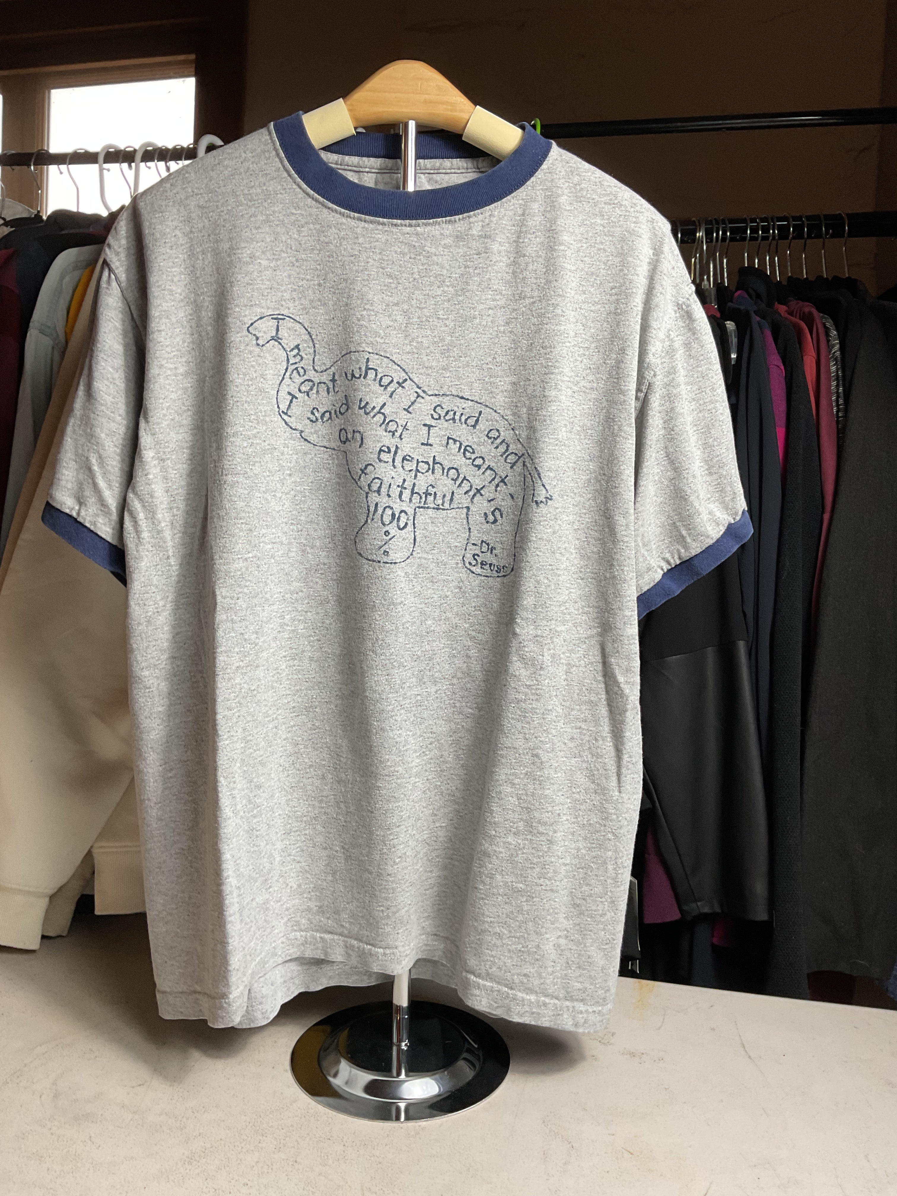 Dr Seuss Men's Medium Gray Ringer Tee Horton Elephant Quote