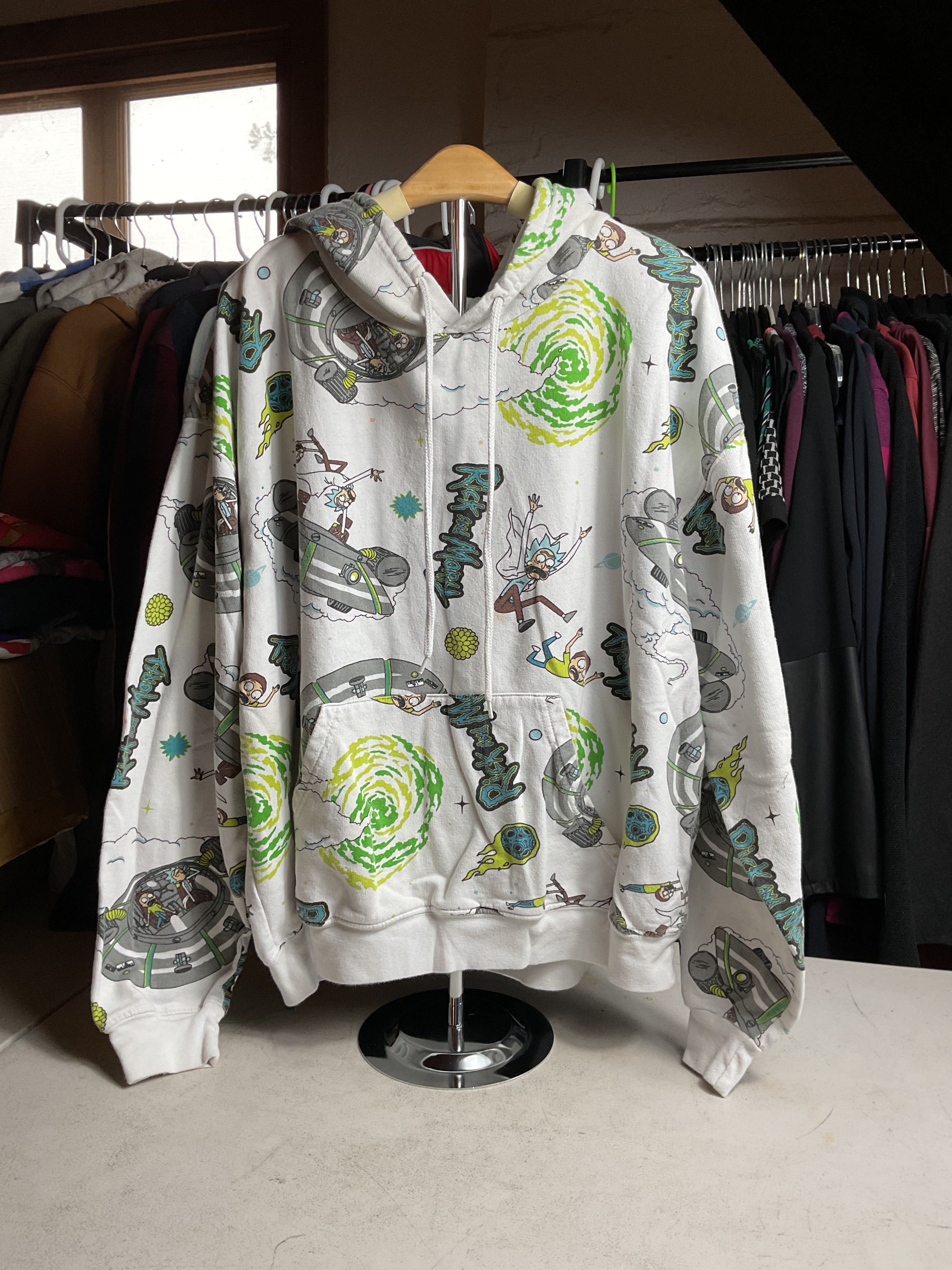 Rick and Morty All Over Print Hoodie White Adult Large AOP