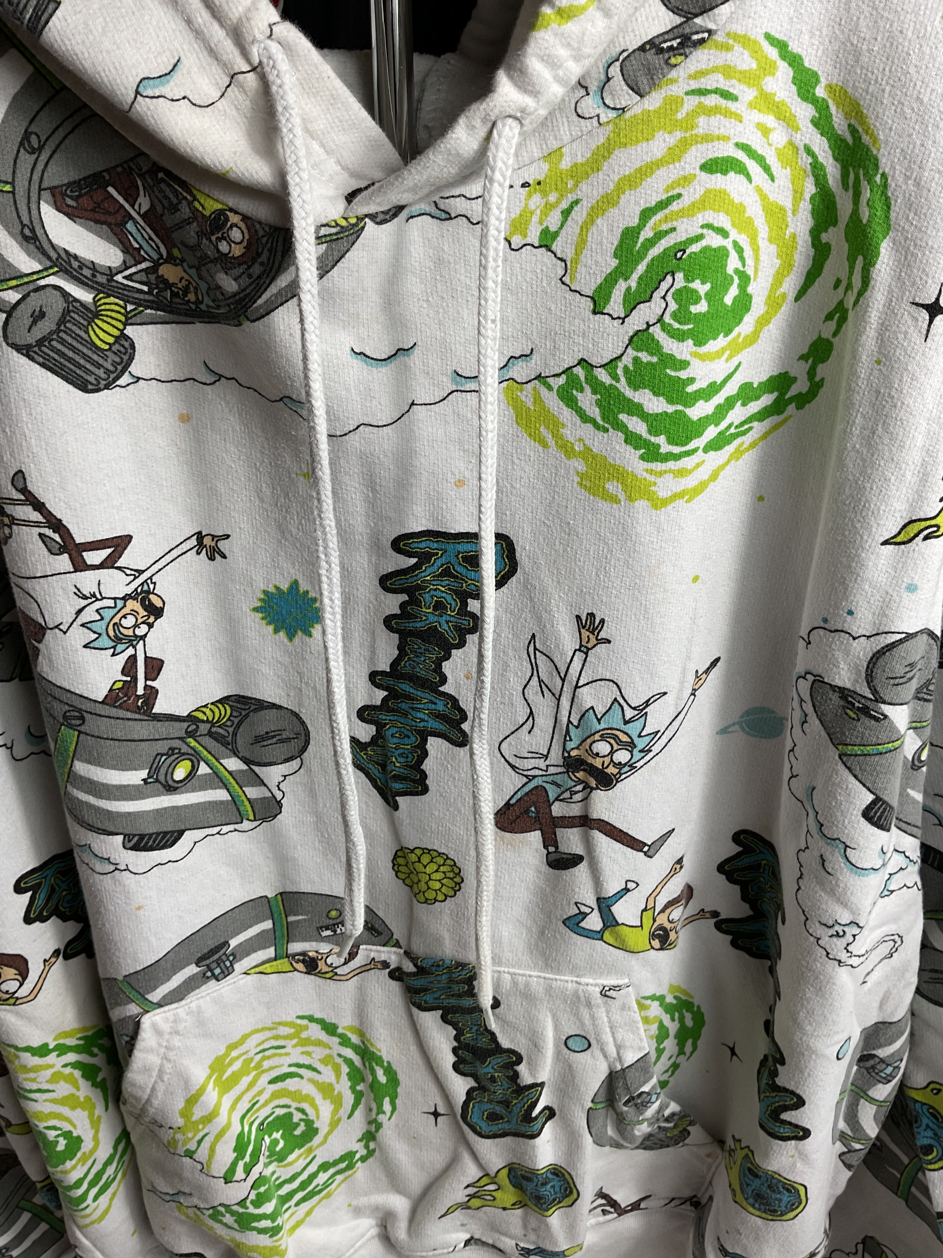 Rick and Morty All Over Print Hoodie White Adult Large AOP