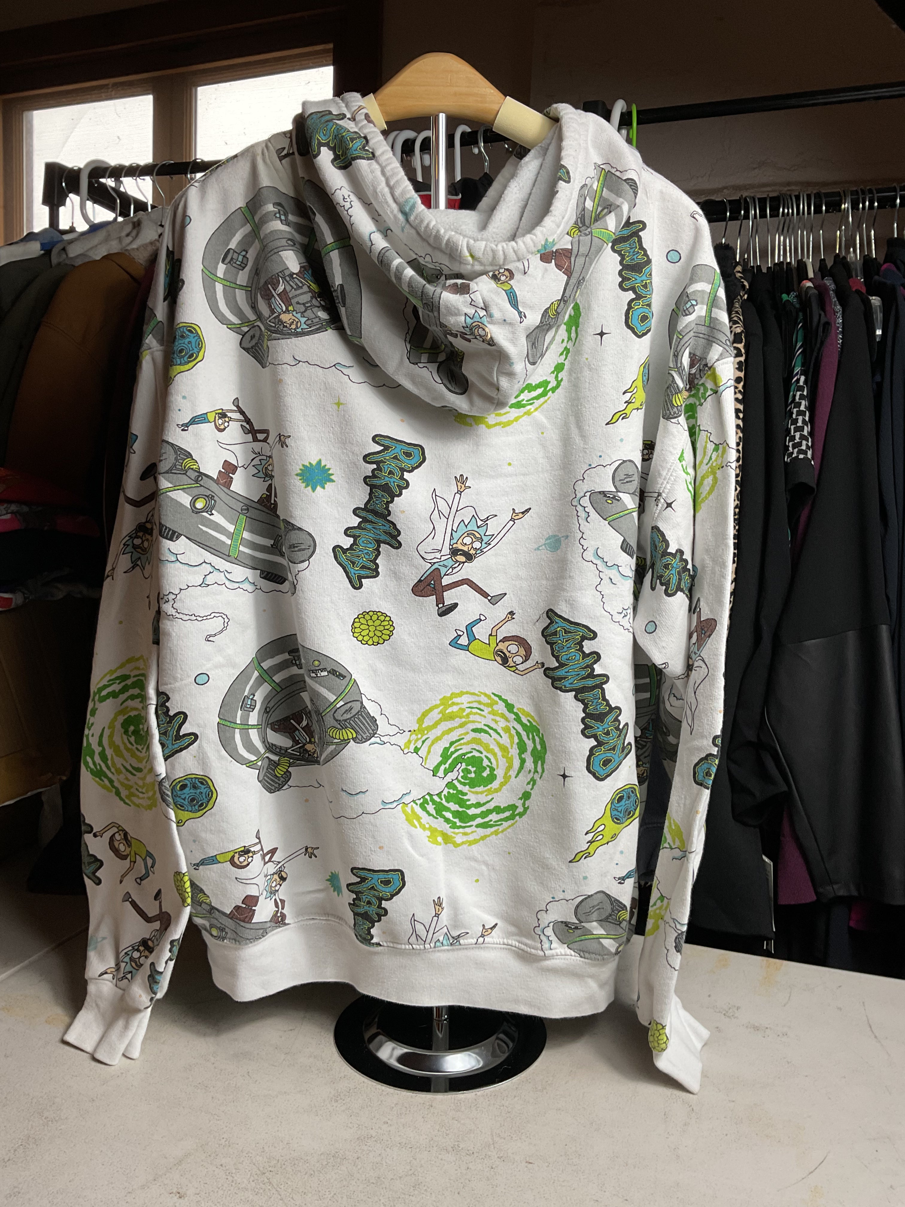 Rick and Morty All Over Print Hoodie White Adult Large AOP