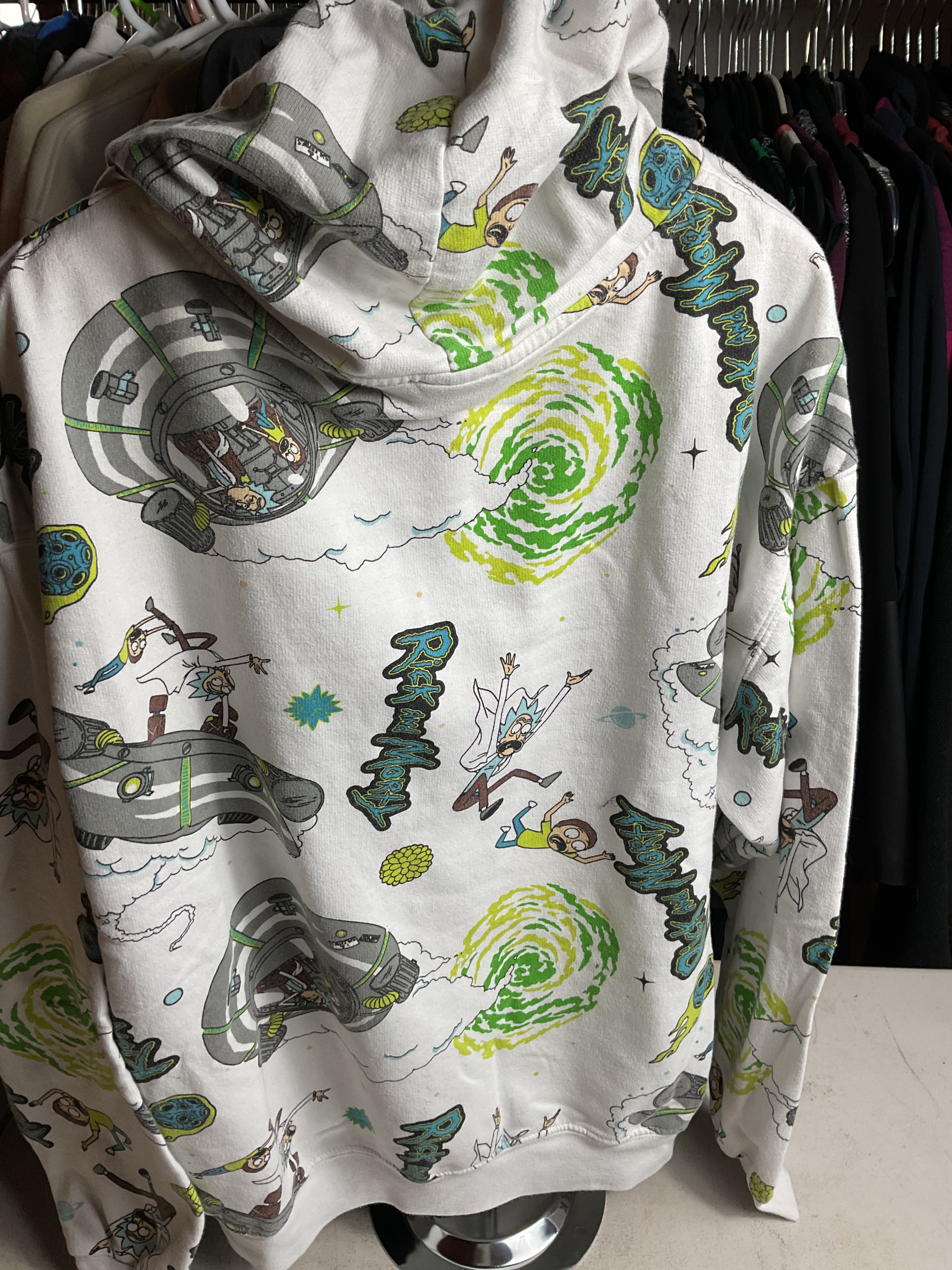 Rick and Morty All Over Print Hoodie White Adult Large AOP
