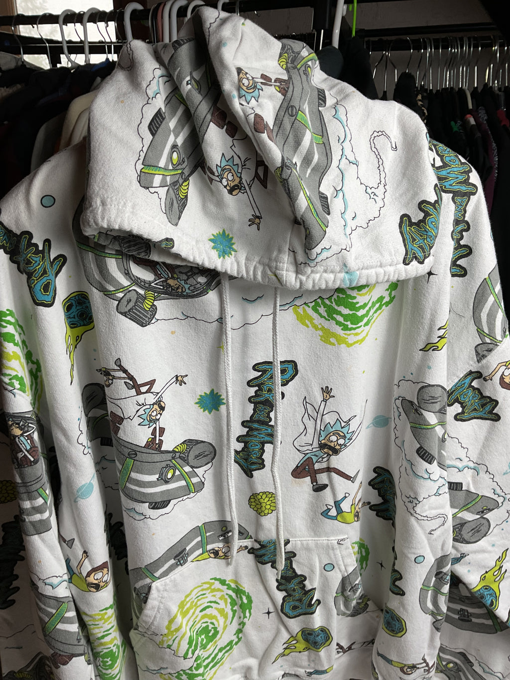 Rick and Morty All Over Print Hoodie White Adult Large AOP