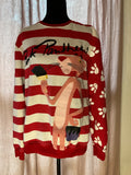 Pink Panther Striped Crewneck Sweatshirt Terry Applique Small