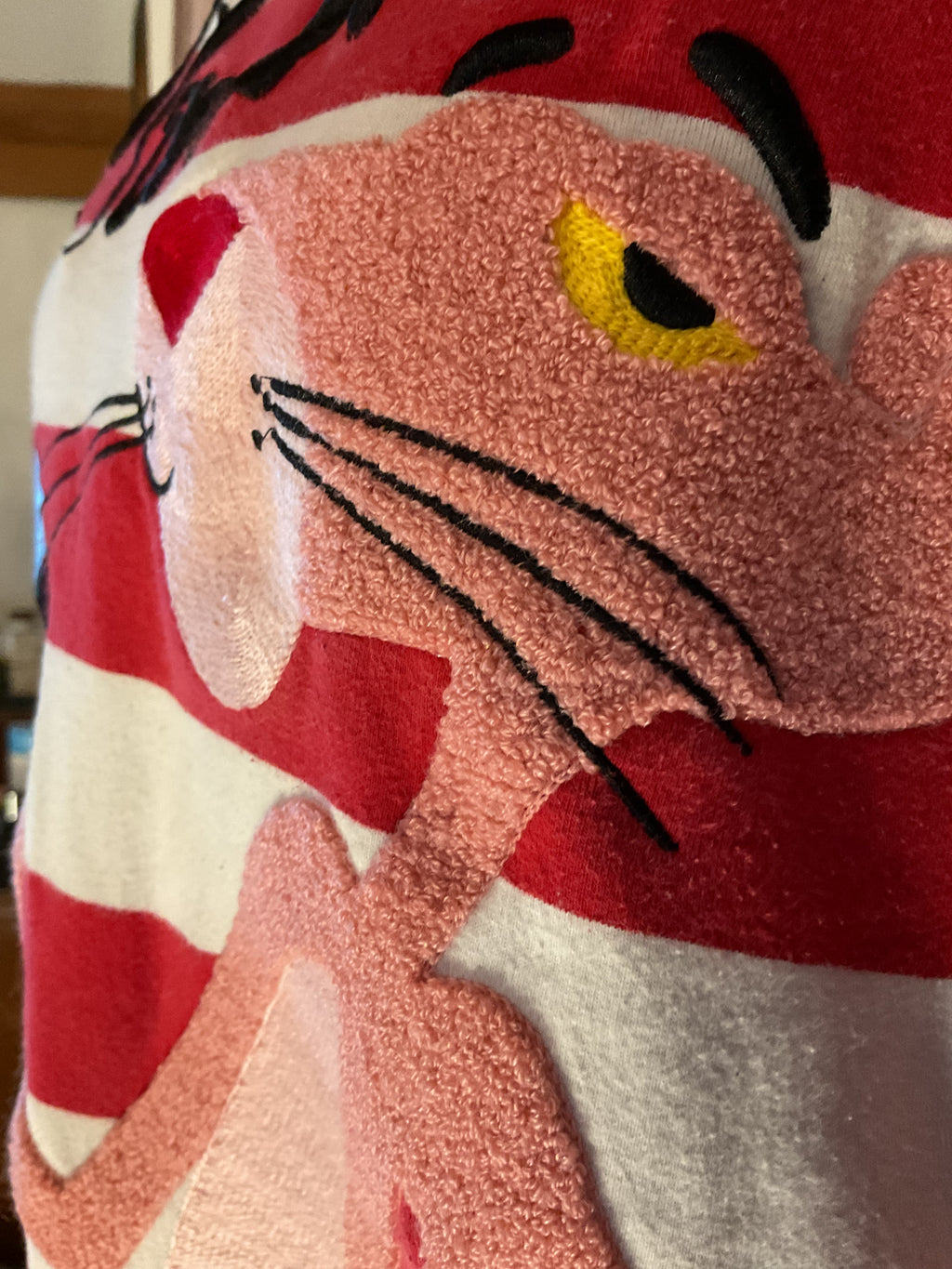 Pink Panther Striped Crewneck Sweatshirt Terry Applique Small
