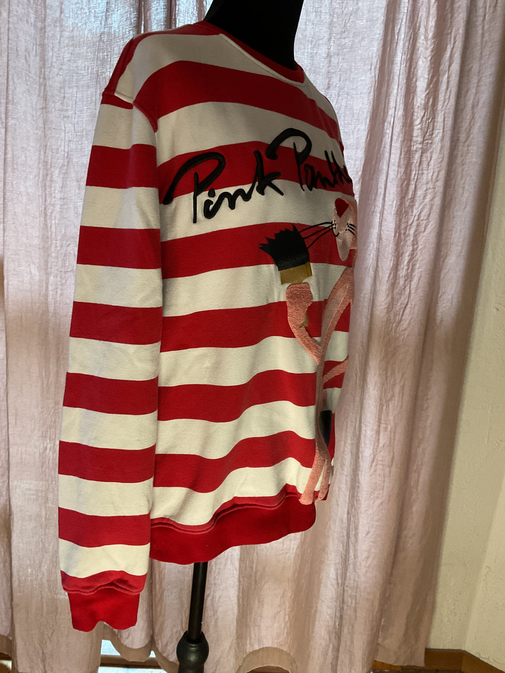 Pink Panther Striped Crewneck Sweatshirt Terry Applique Small