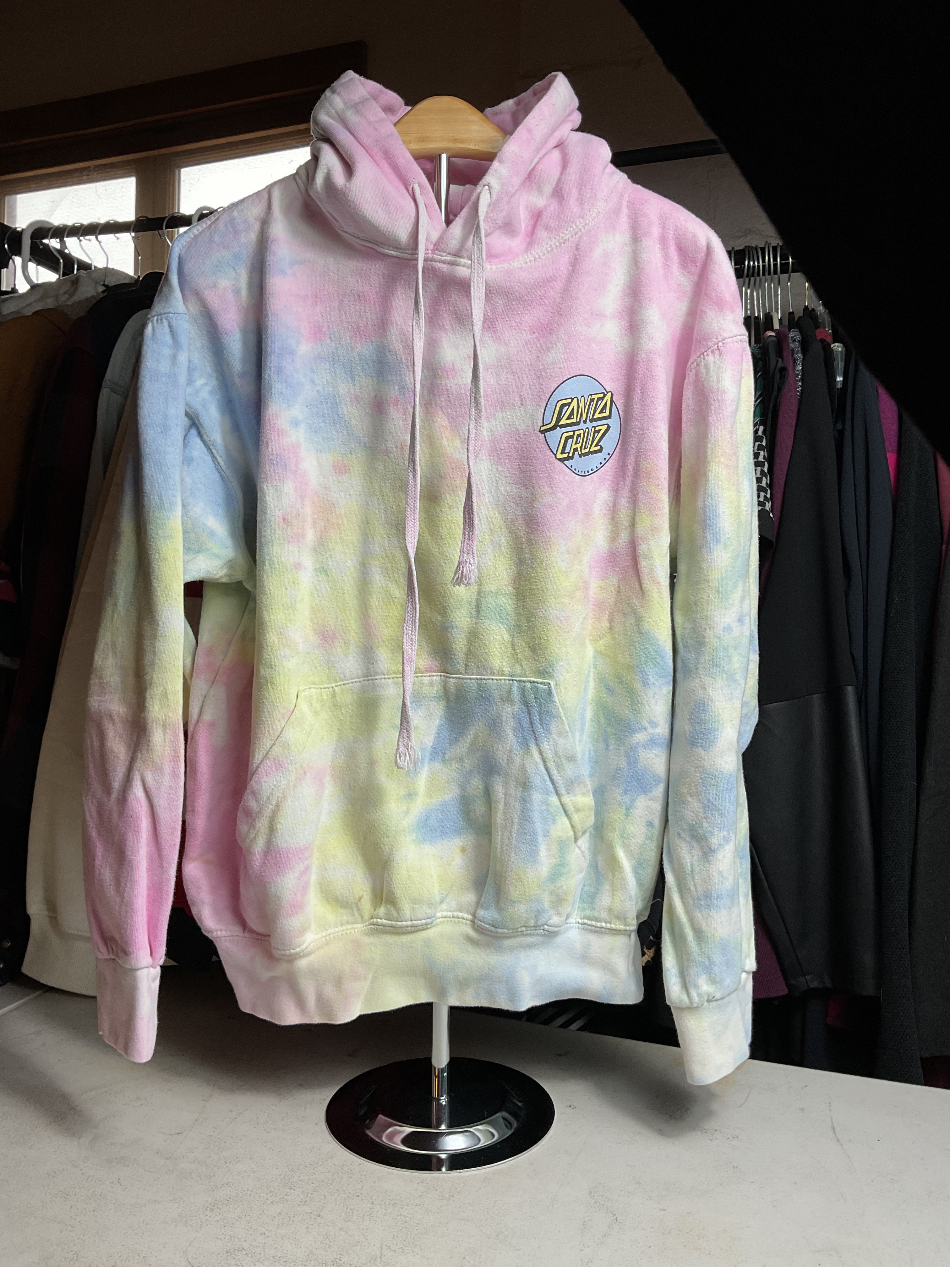Santa Cruz Pastel Tie Dye Hoodie Dot Logo Pink Blue Yellow Small