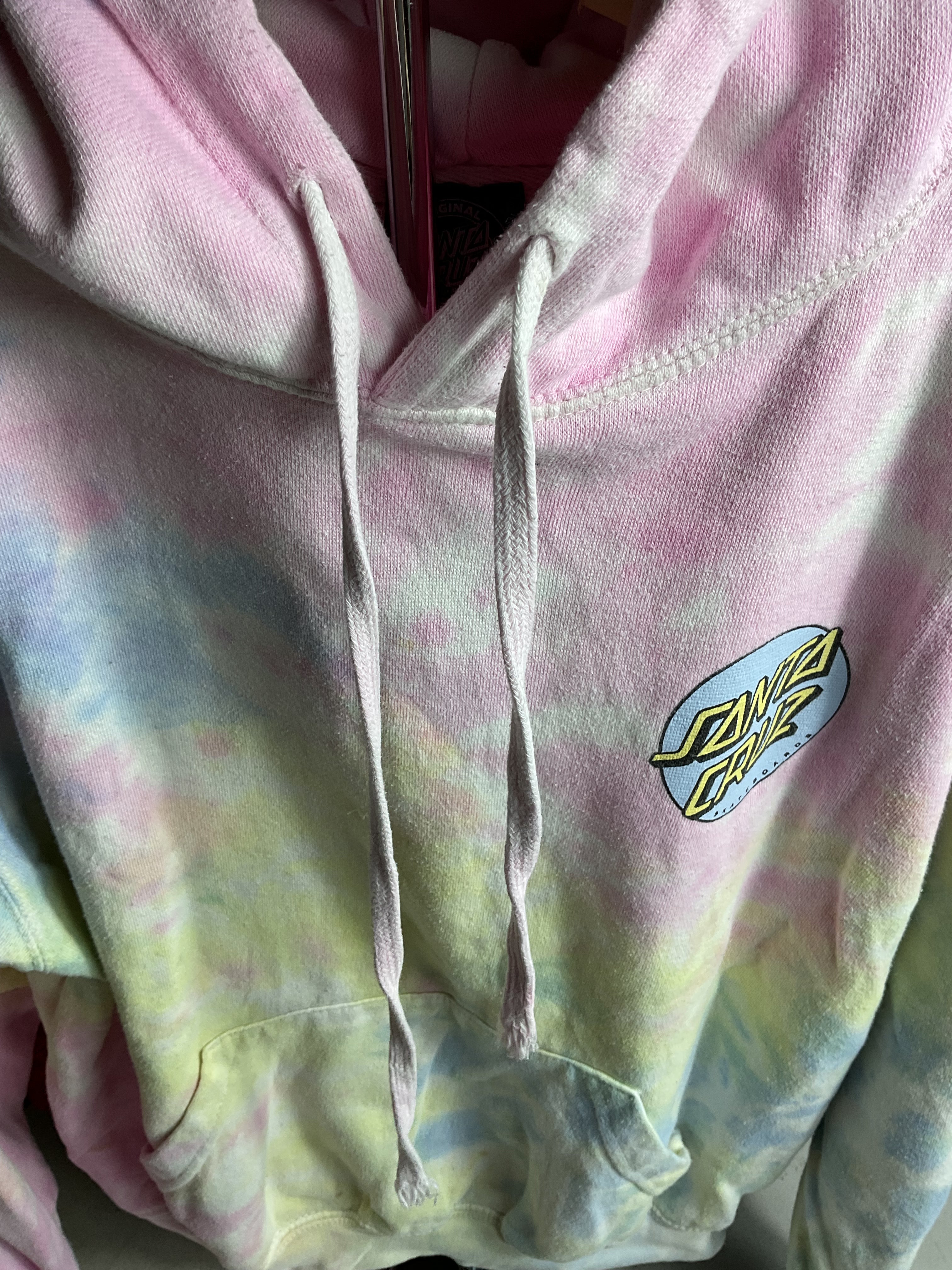 Santa Cruz Pastel Tie Dye Hoodie Dot Logo Pink Blue Yellow Small