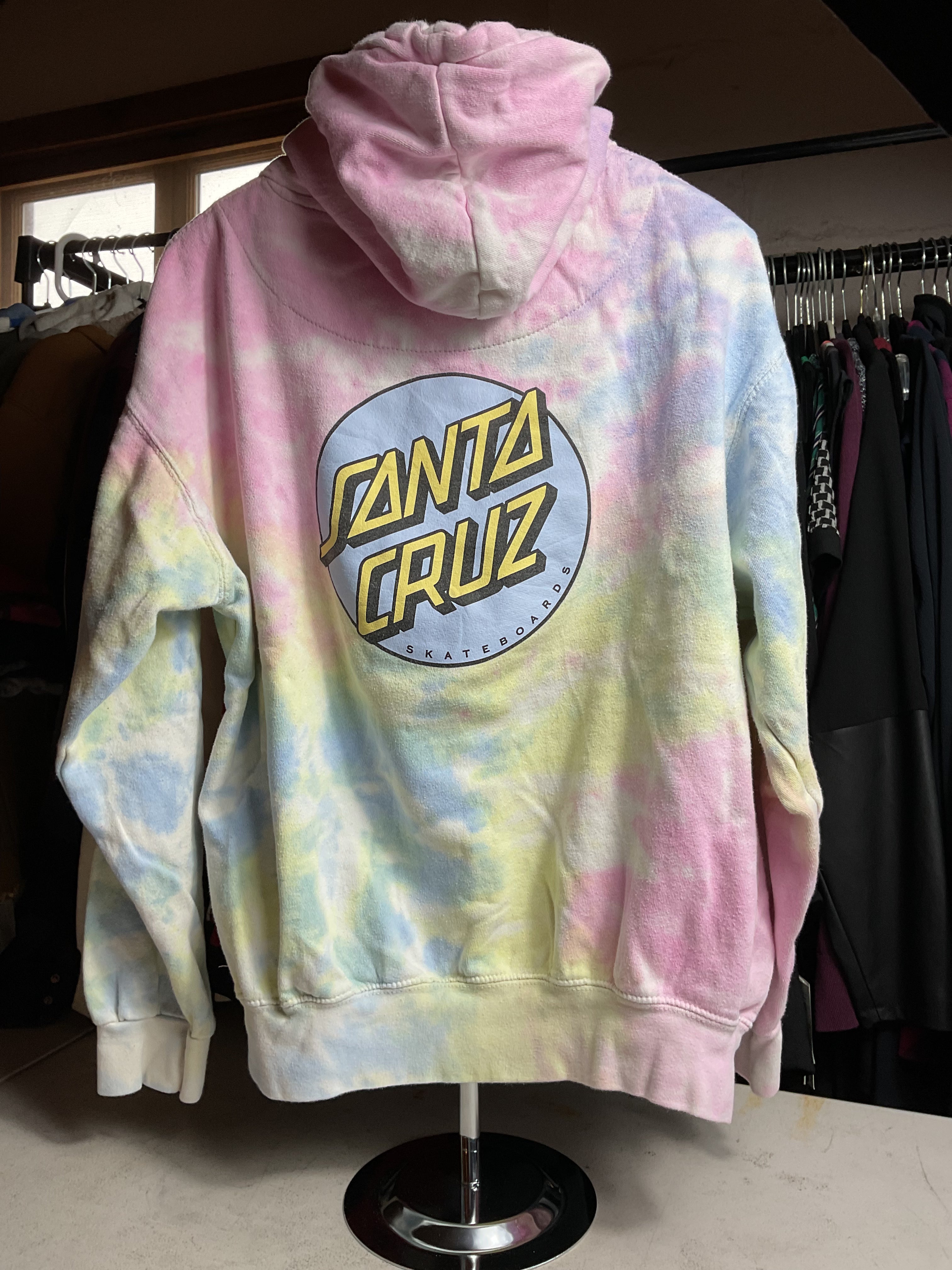Santa Cruz Pastel Tie Dye Hoodie Dot Logo Pink Blue Yellow Small