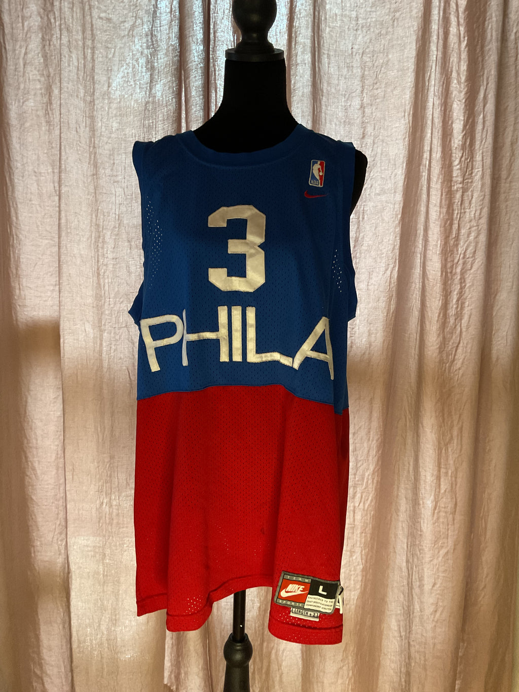 Nike Allen Iverson 76ers Stitched Satin Swingman Jersey Blue L