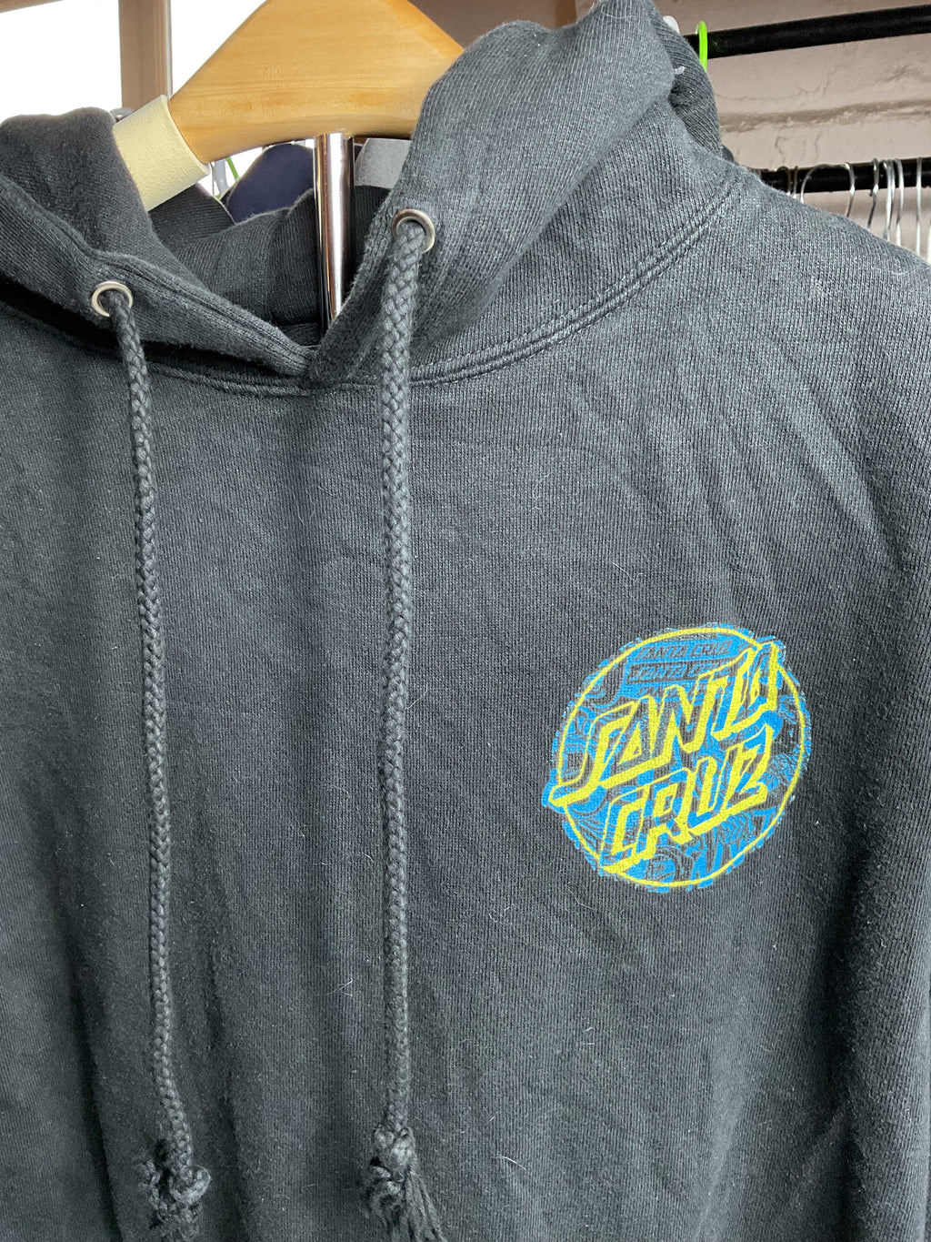 Santa Cruz Skateboards Hoodie Teal Yellow Dot Graphic Black Large