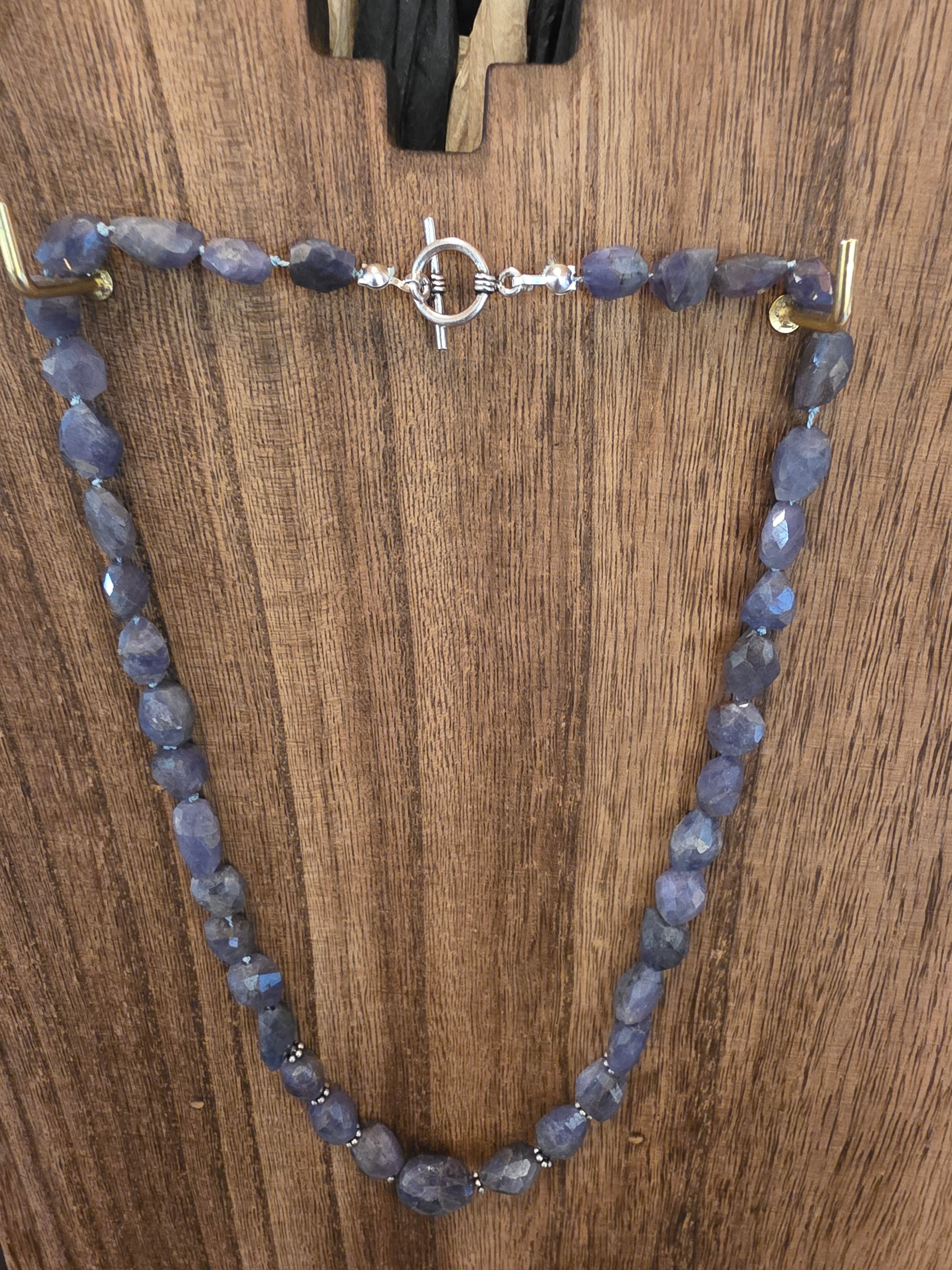 Faceted Tanzanite Silk Knotted Necklace 20" Silver Toggle Clasp