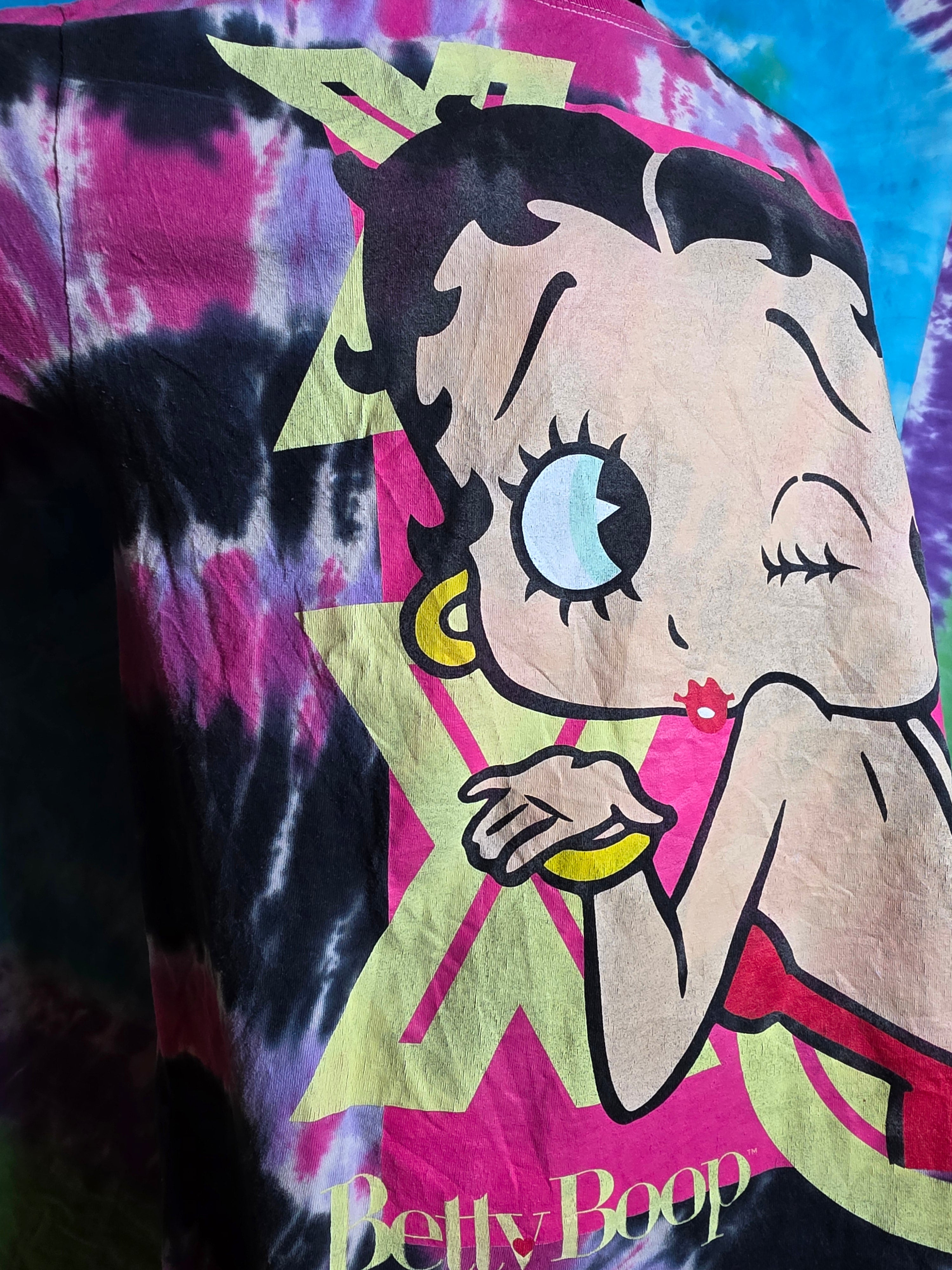 Betty Boop Pink Purple Tie Dye Winking Tee Shirt M