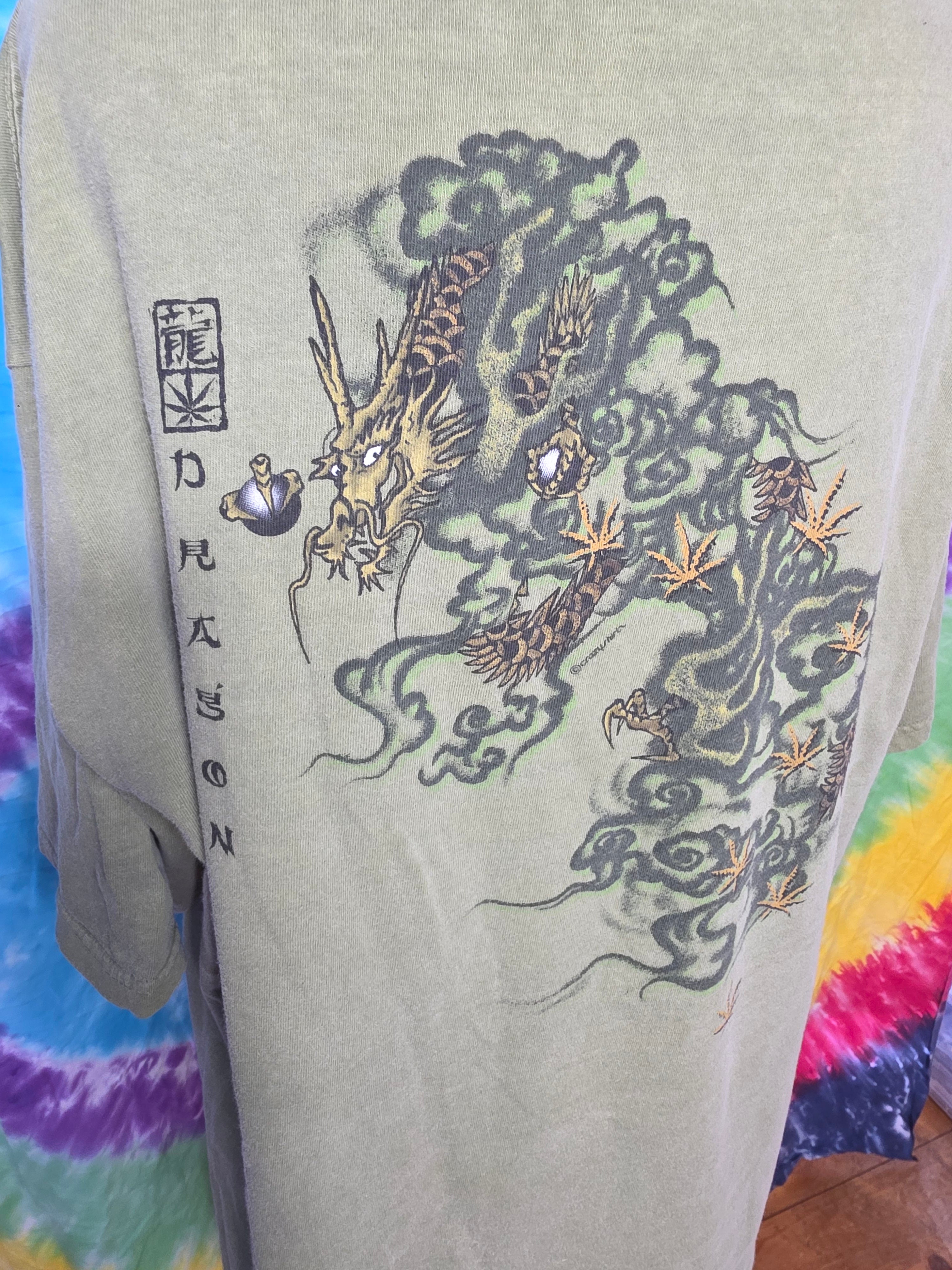 VTG Crazy Shirts Hawaii Dragon Spellout Tee Olive XL