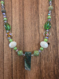 Moss Agate Slab Necklace Chinese Lampwork Roses & Jasper 21"
