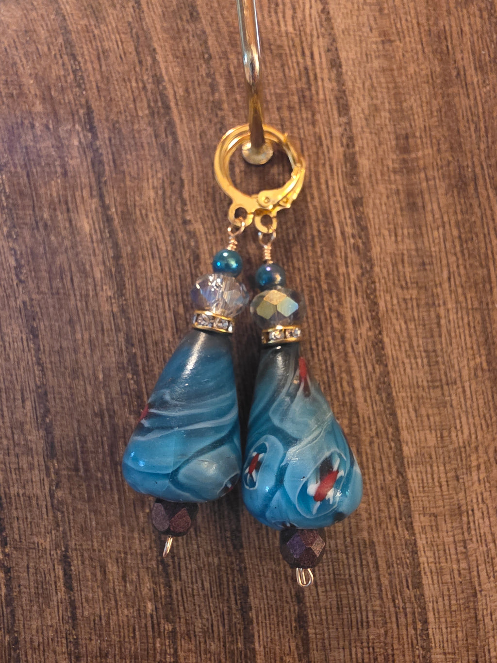 Handcrafted Millefiori Glass Blue Swirl Drop Earrings