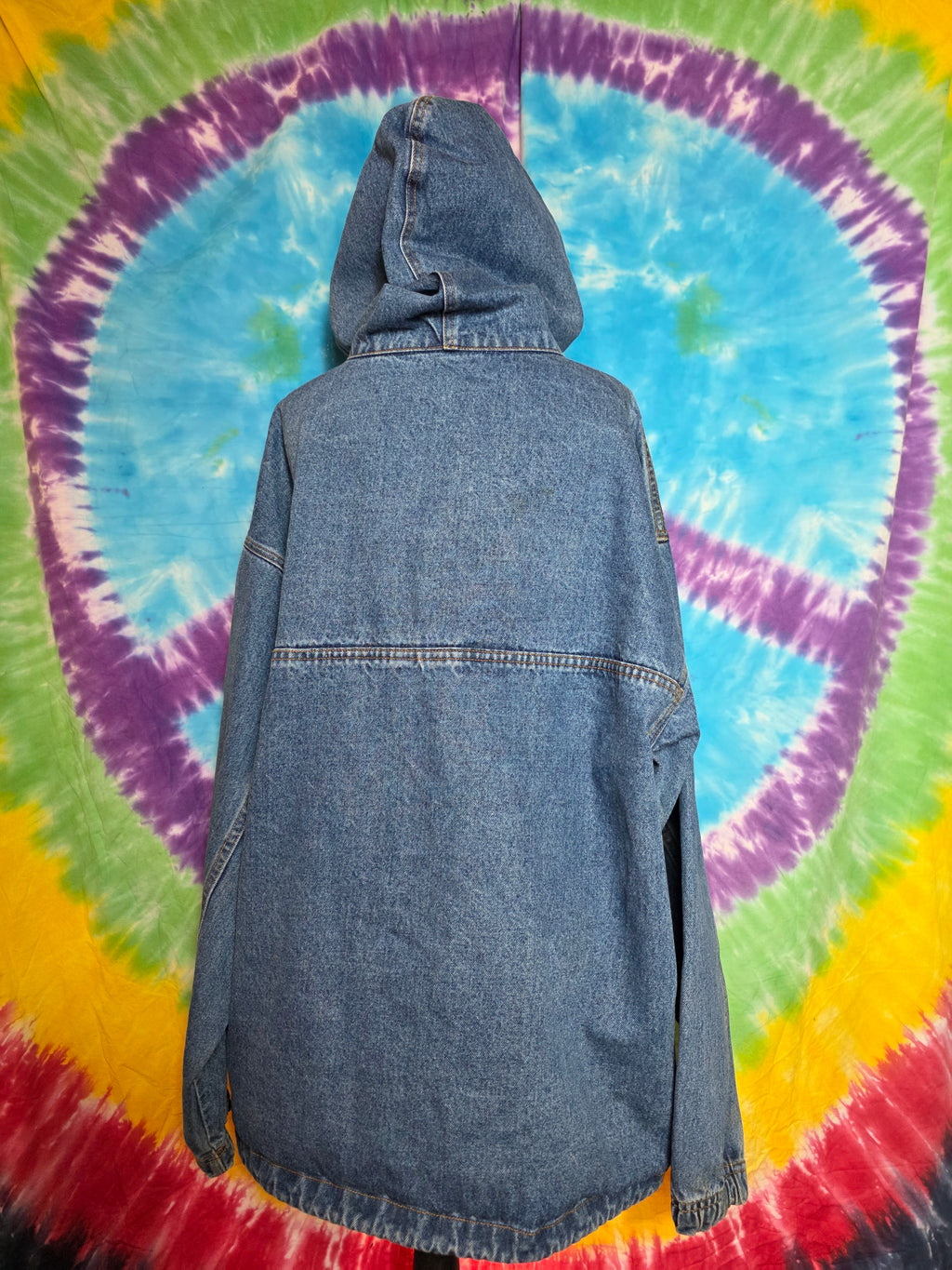 Vtg 90s No Fear Denim Anorak Jacket Medium Flannel Lined Hood