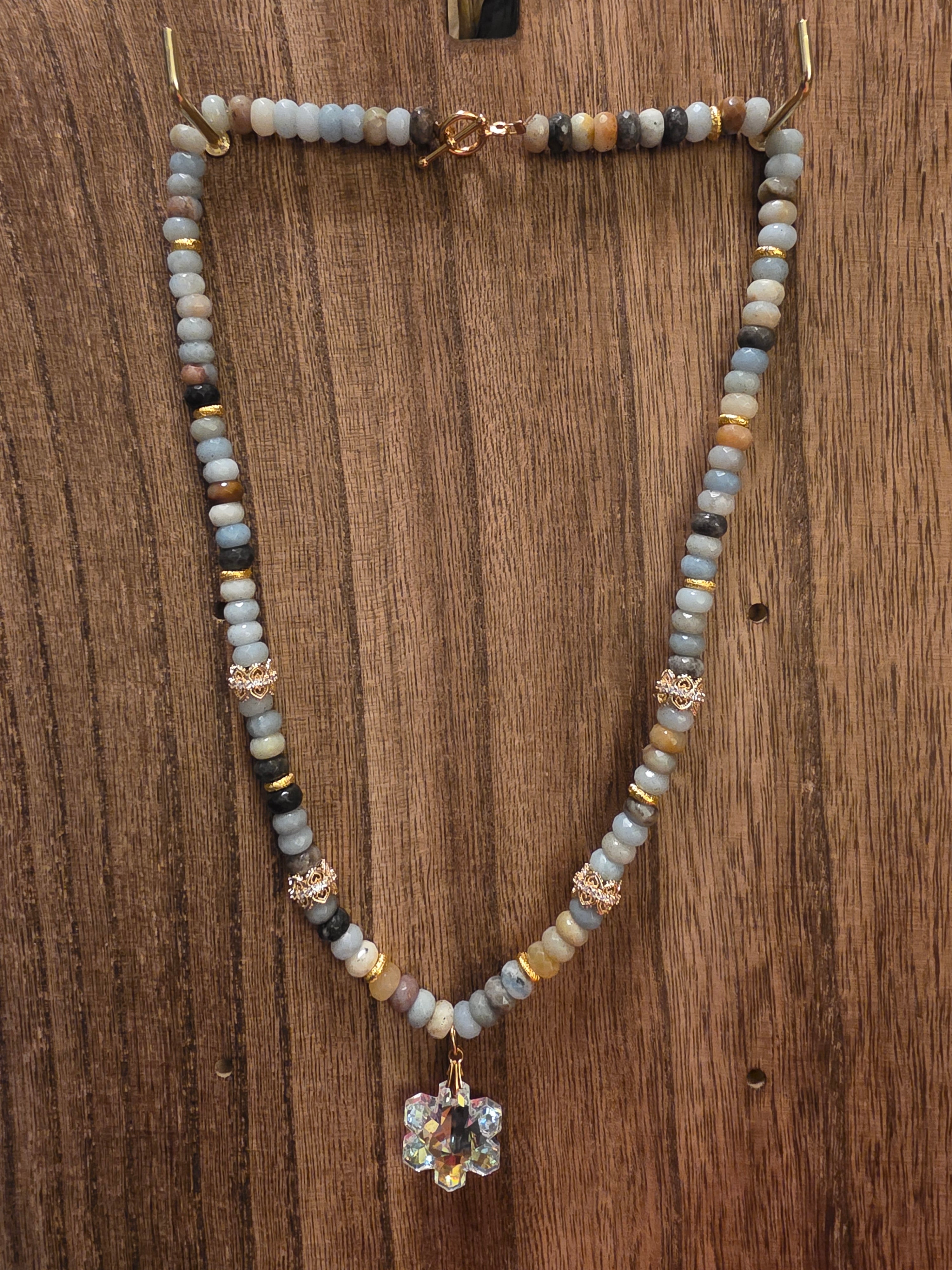 Handmade Aquamarine Necklace Swarovski Crystal Star, 17"