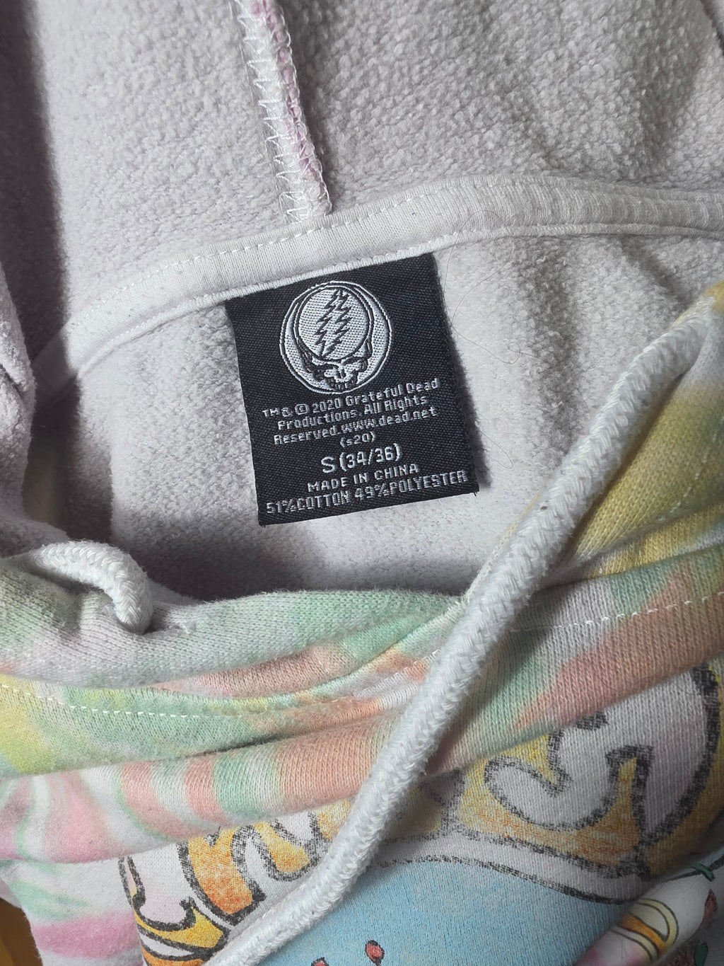 Grateful Dead Tie Dye Hoodie Sweatshirt Pastel Skull Roses Small