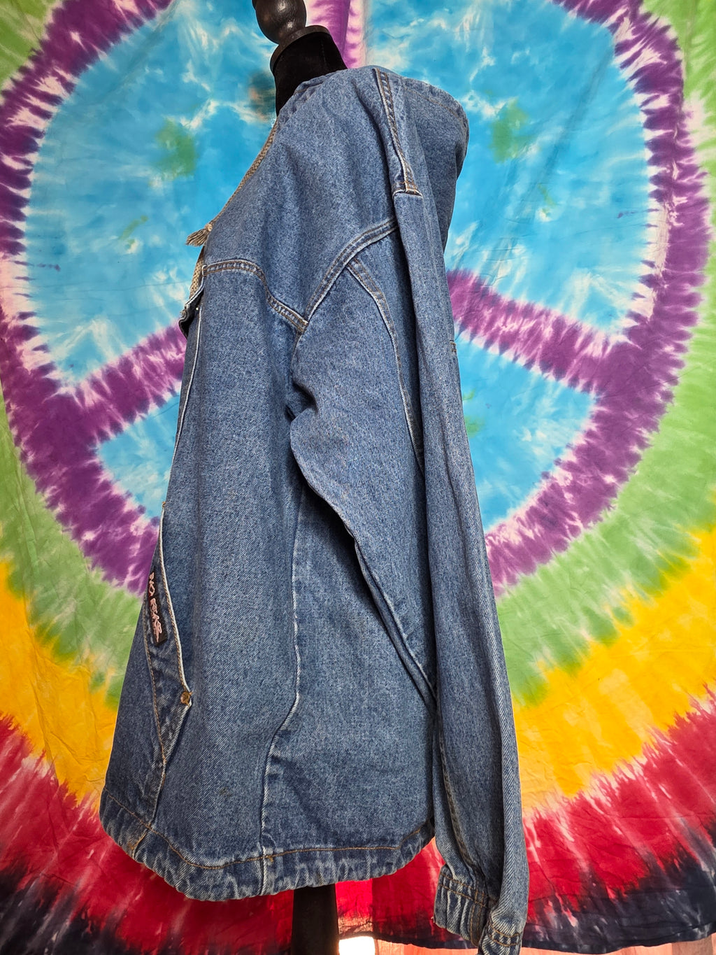 Vtg 90s No Fear Denim Anorak Jacket Medium Flannel Lined Hood