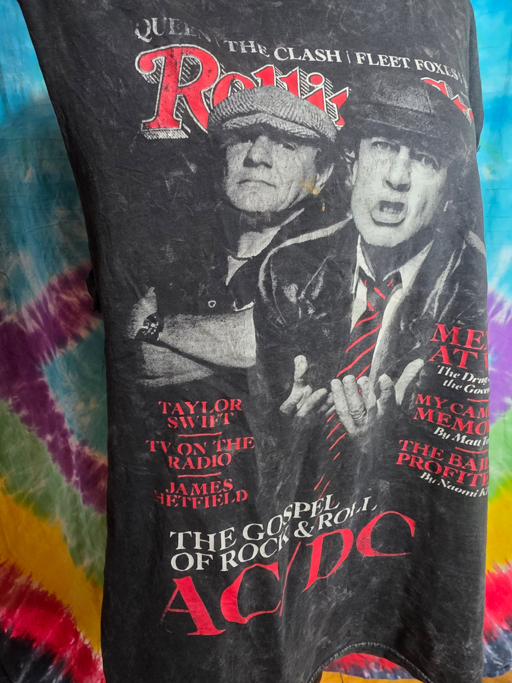 AC/DC Rolling Stone 2008 Cut Off Muscle Tee Acid Wash