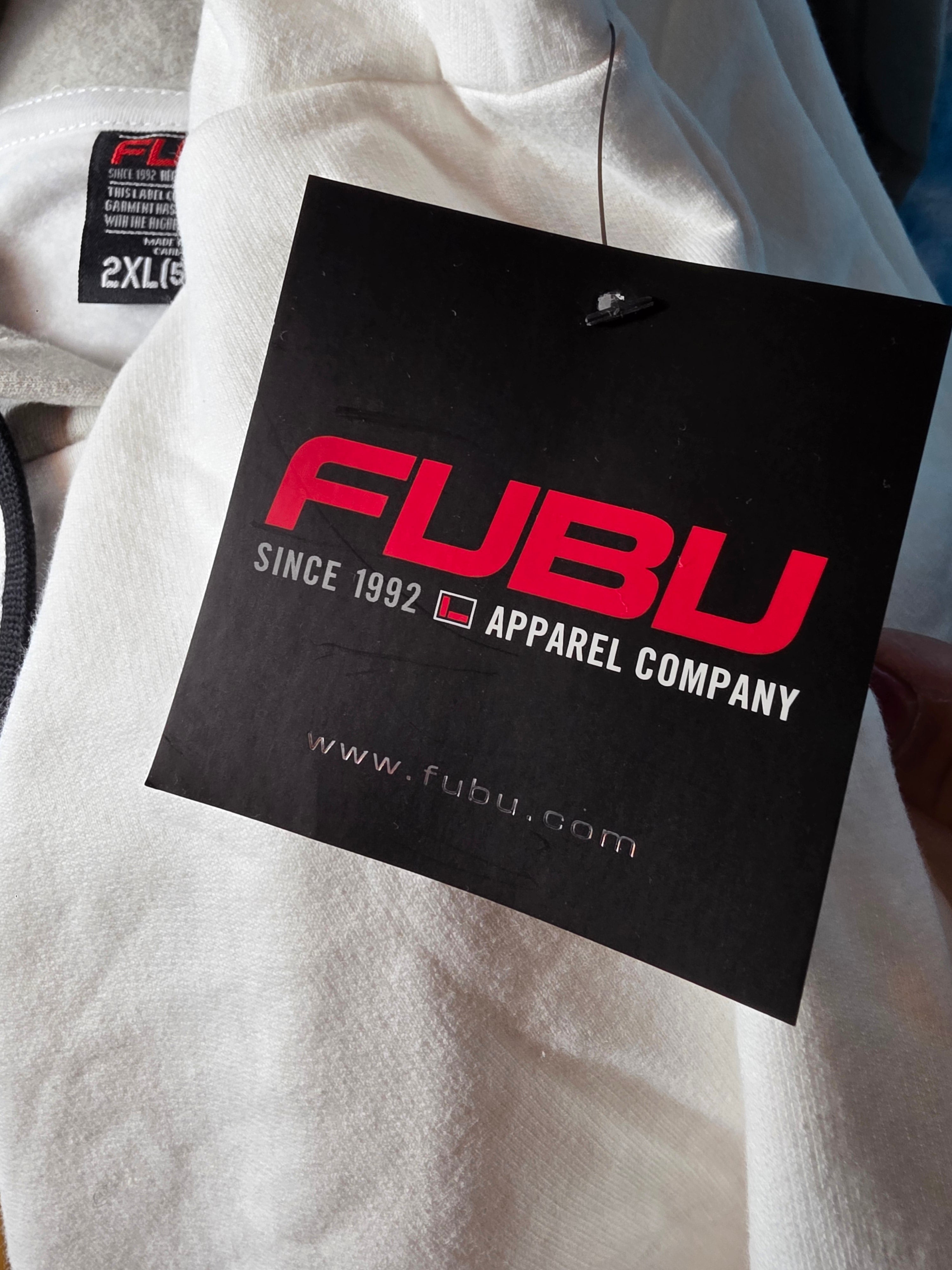 NWT FUBU Vintage Style White Grey Hoodie Sweatshirt 2XL