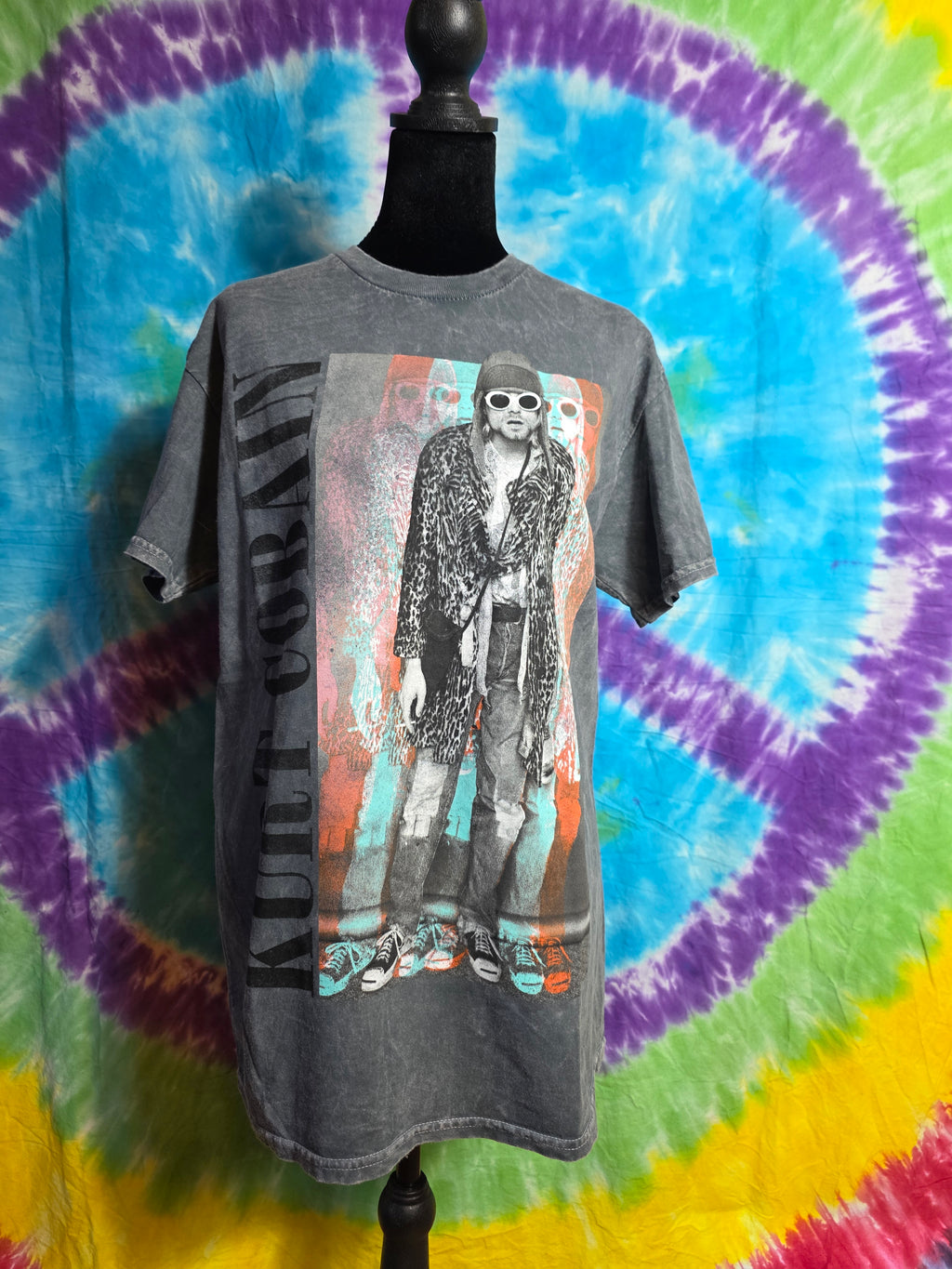 Kurt Cobain Nirvana Gray Mineral Wash Leopard Tee Size M