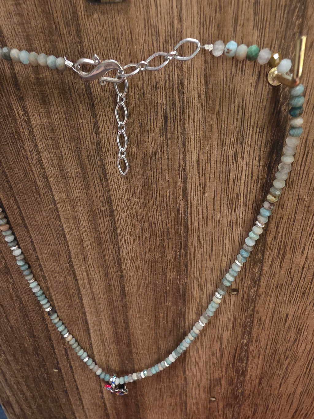 Sterling Silver Apatite Gemstone Beaded Necklace 17"+ 2" Ext