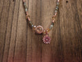 Labradorite & Rose Gold Tone Necklace with Pink Daisy Charm