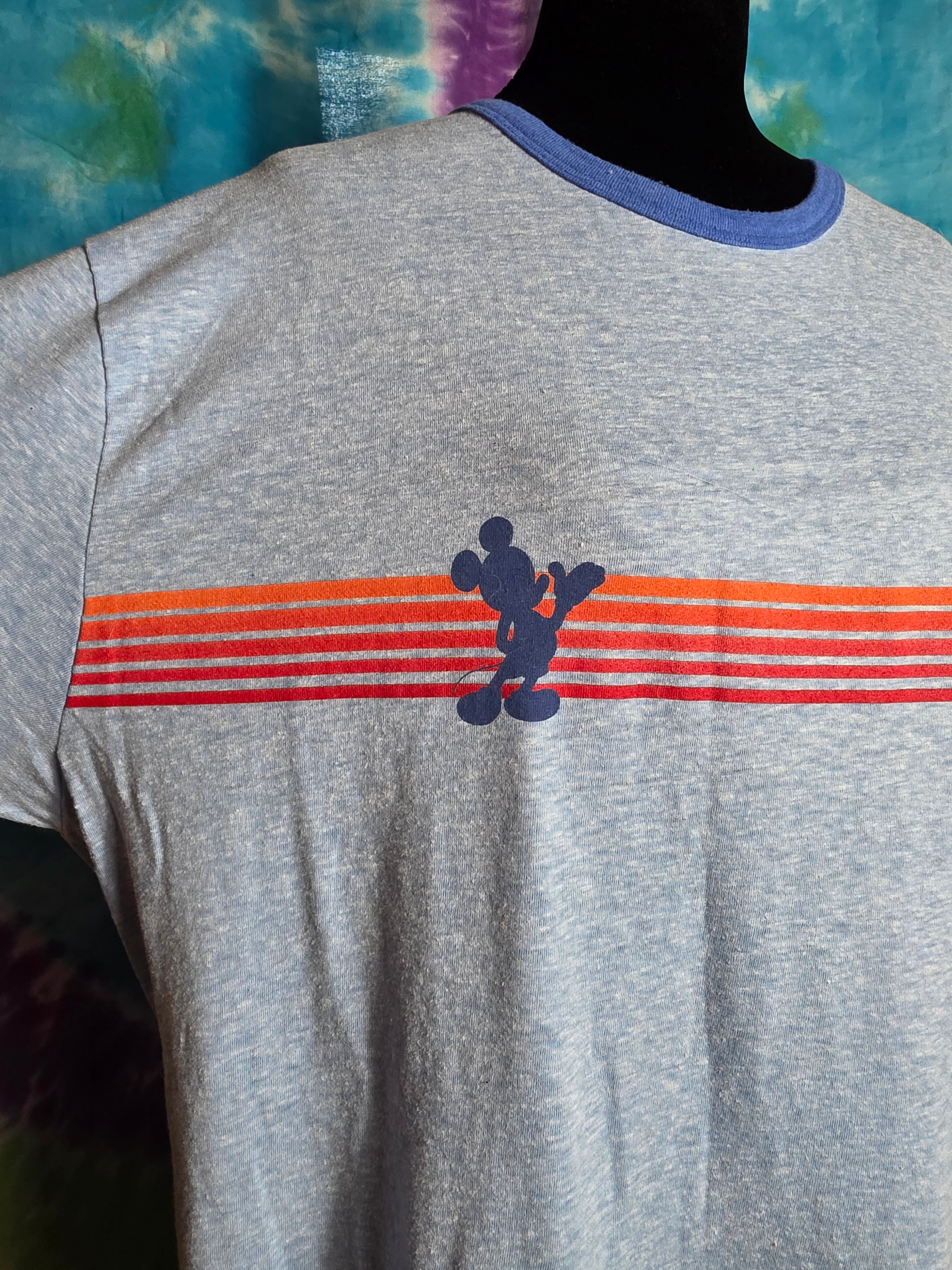 Disney Store XL Blue Ringer Tee Retro Rainbow Mickey Castle