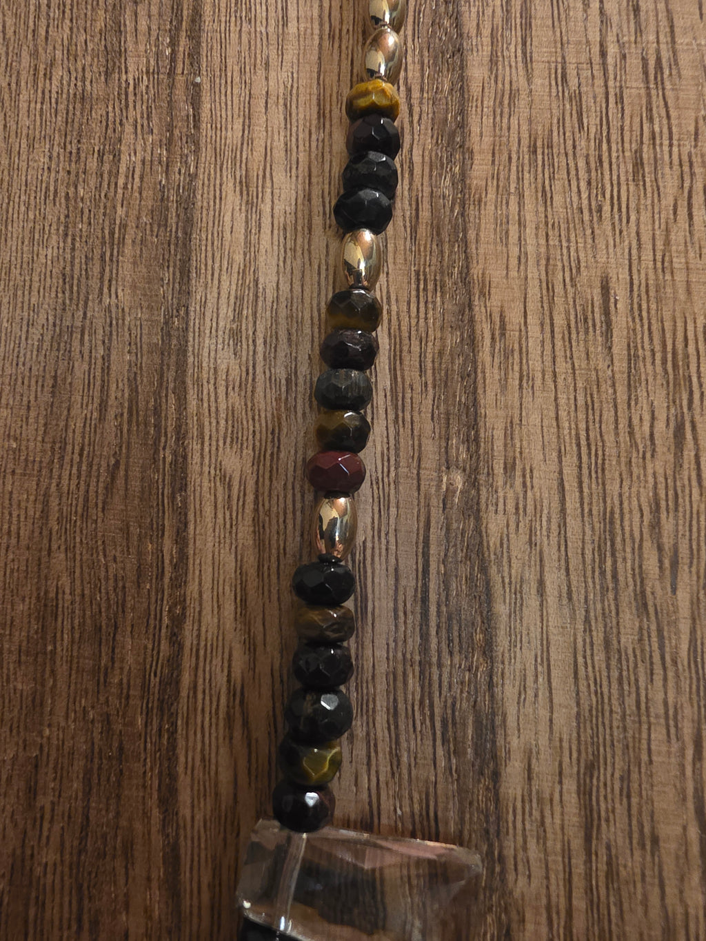 Tiger Eye & Crystal Fan Statement Necklace 20"-22" Boho