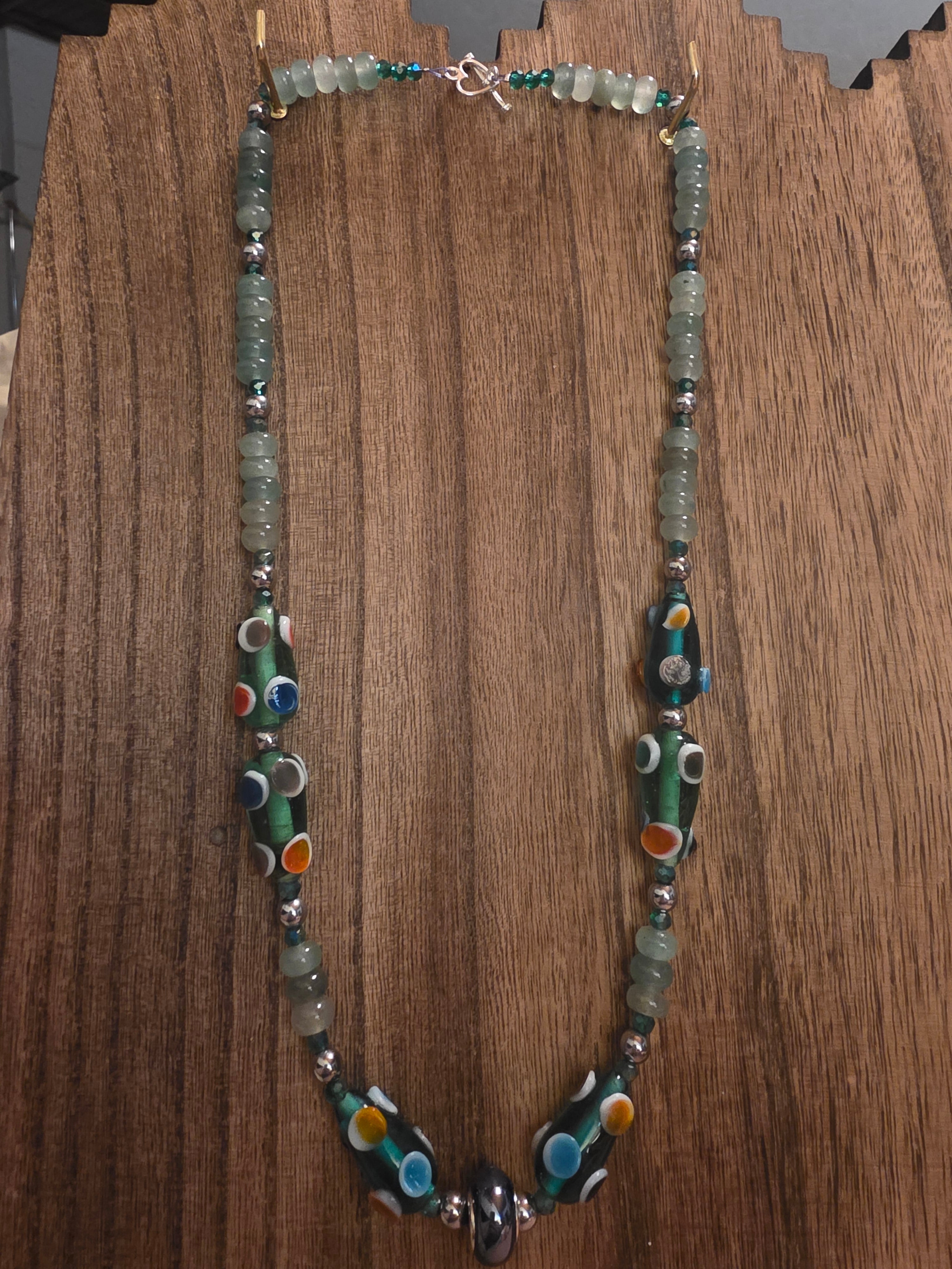 Vintage Venetian Glass & Aventurine Rondelle Necklace 24"