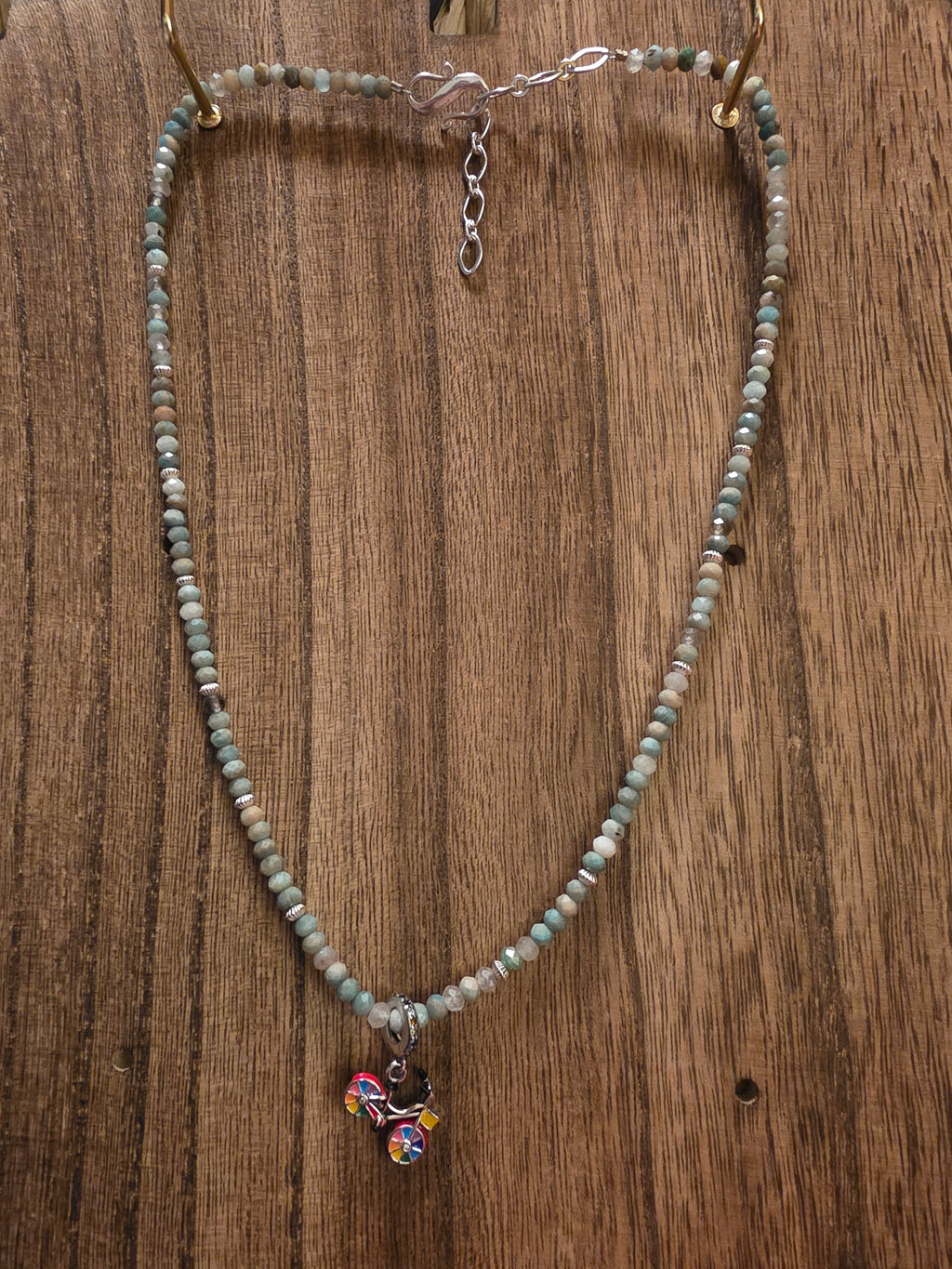 Sterling Silver Apatite Gemstone Beaded Necklace 17"+ 2" Ext