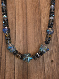19" Smokey Grey Faceted Crystal Necklace Iridescent Star Beads